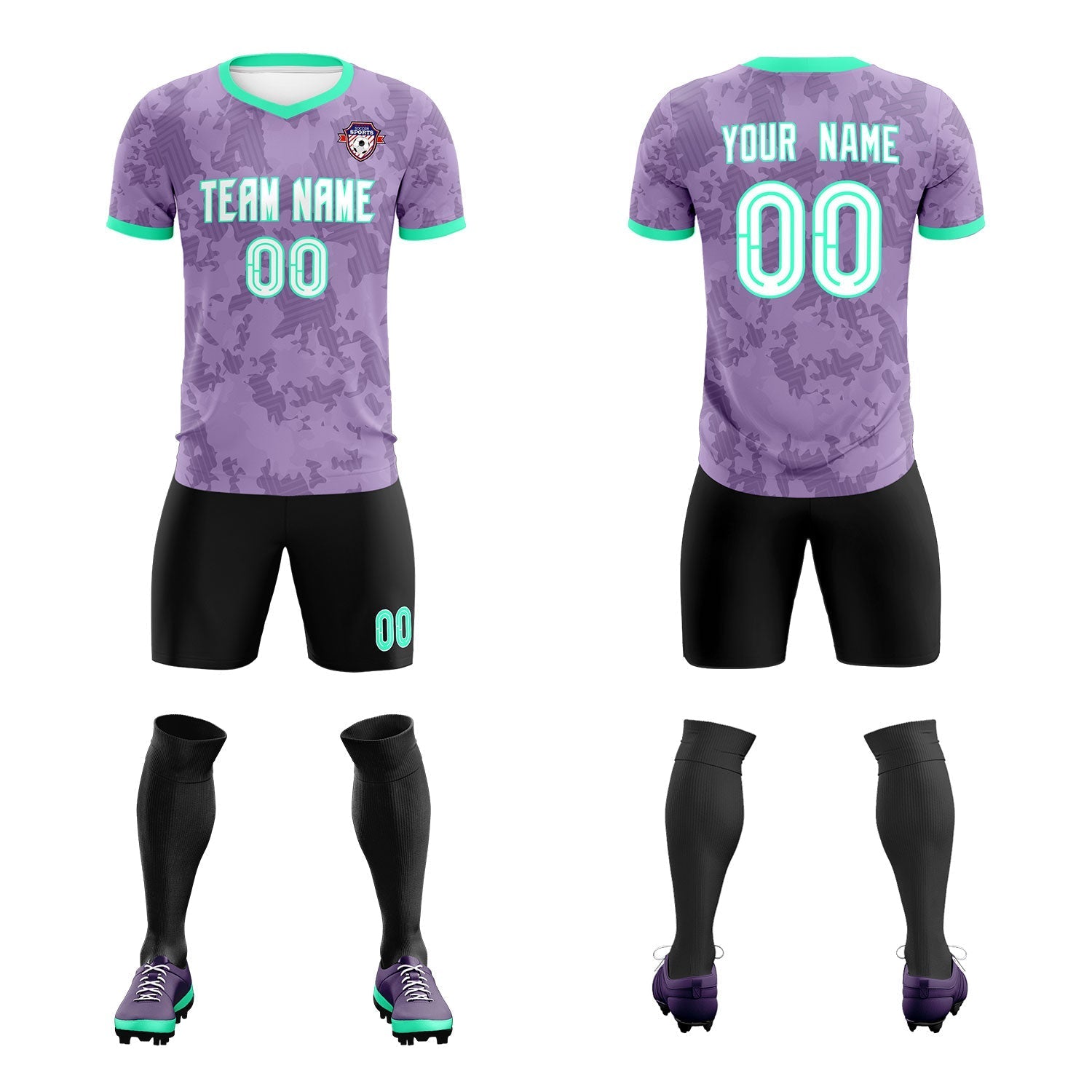 Custom Light Purple Camo sports Soccer Tops/Sets Jersey