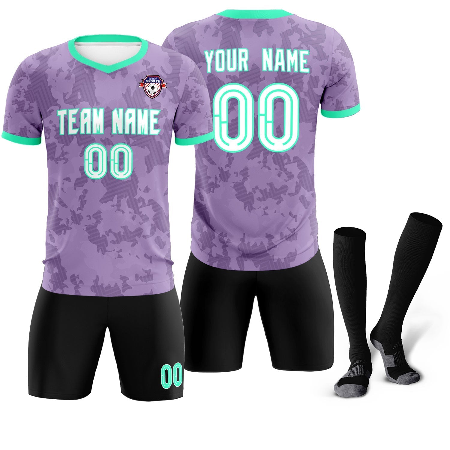 Custom Light Purple Camo sports Soccer Tops/Sets Jersey