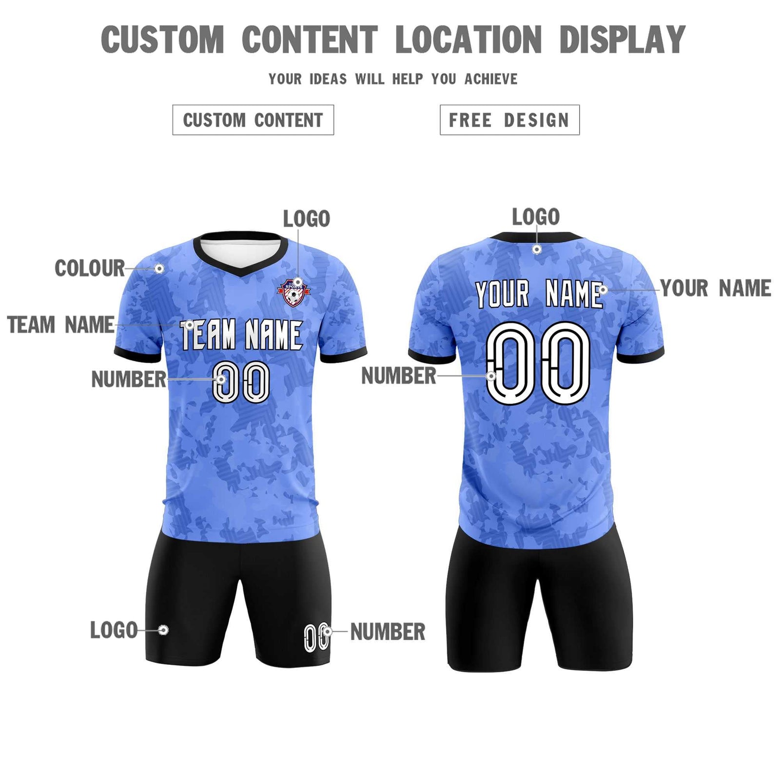 Custom Light Blue Camo sports Soccer Tops/Sets Jersey