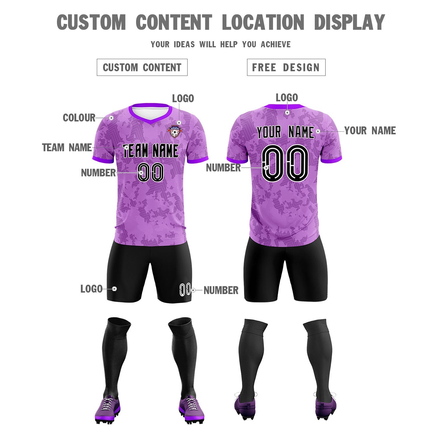 Custom Light Purple Camo sports Soccer Tops/Sets Jersey