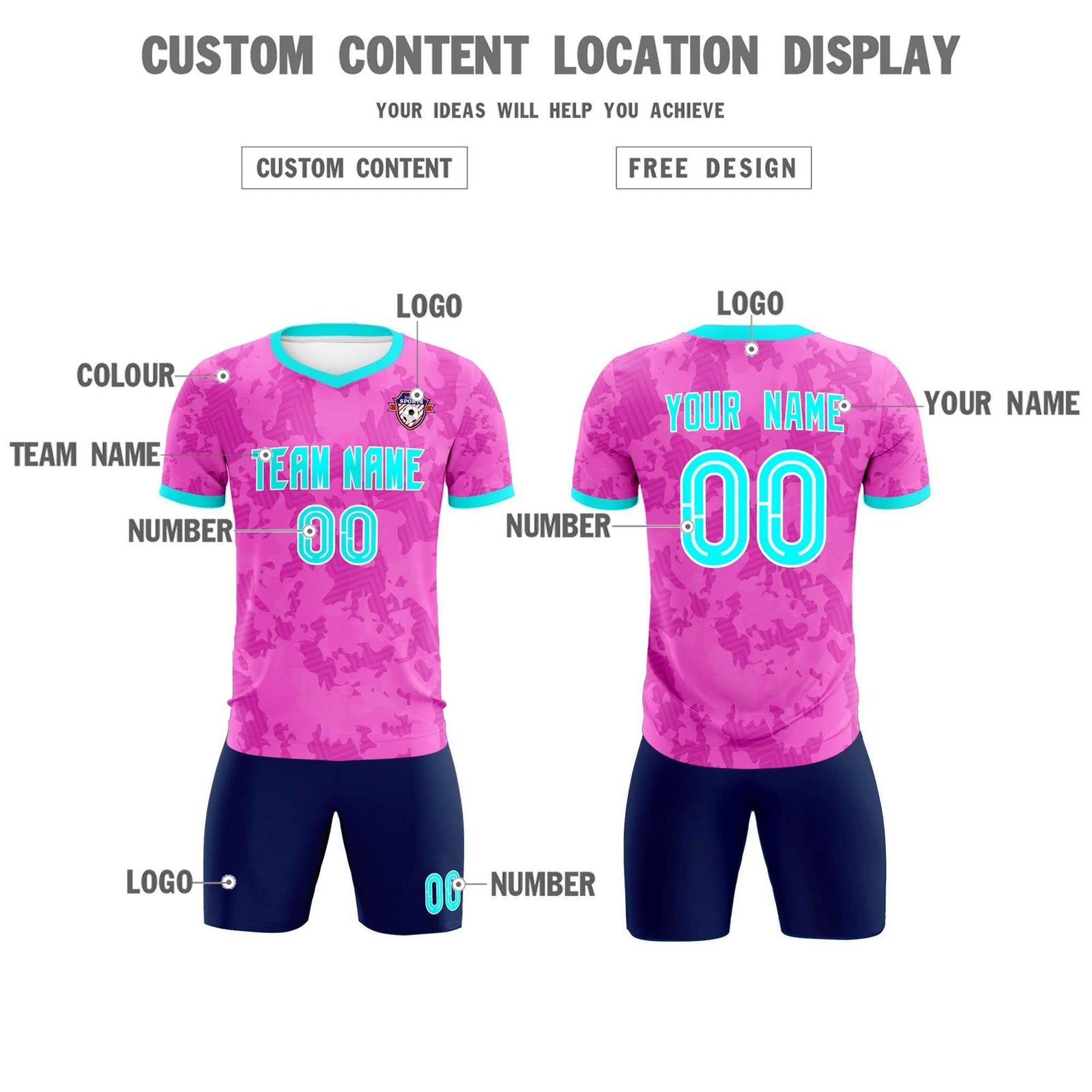 Custom Pink Camo sports Soccer Tops/Sets Jersey