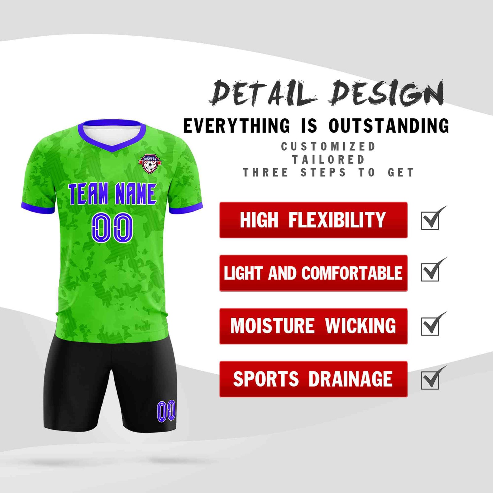 Custom Neon Green Camo sports Soccer Tops/Sets Jersey