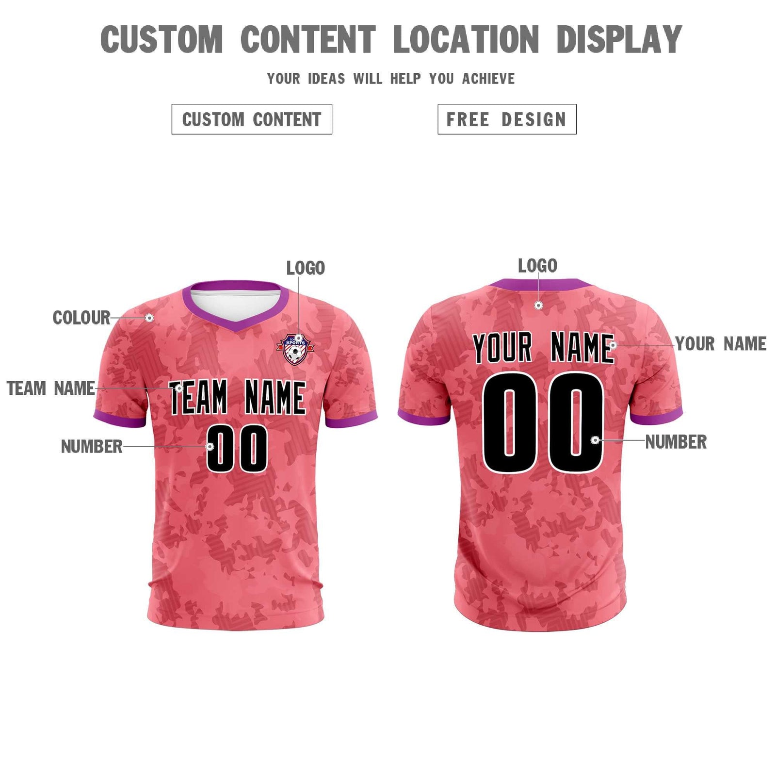 Custom Light Red Camo sports Soccer Tops/Sets Jersey