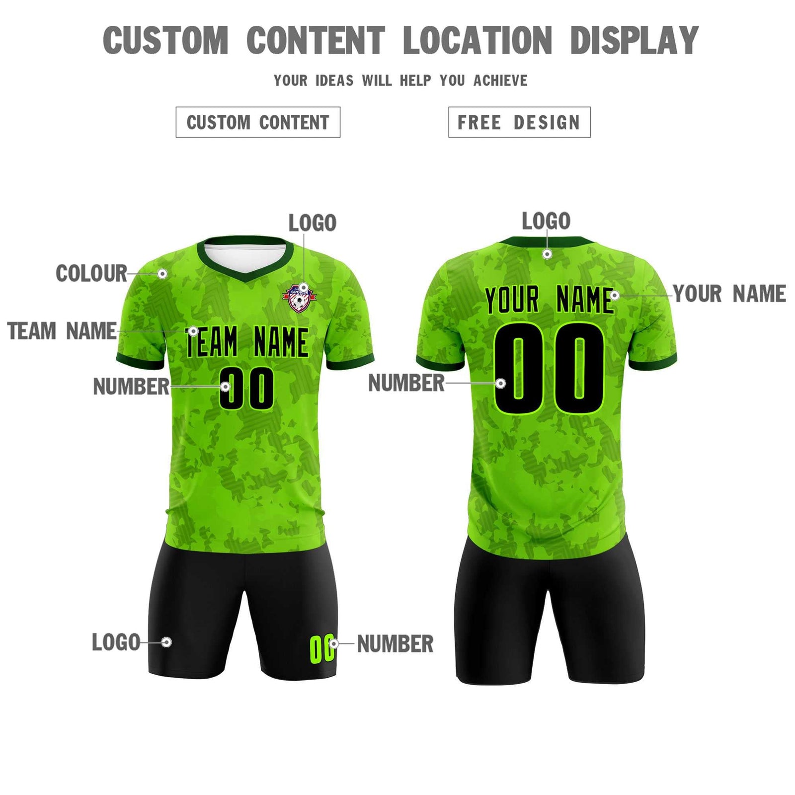 Custom Green Camo sports Soccer Tops/Sets Jersey