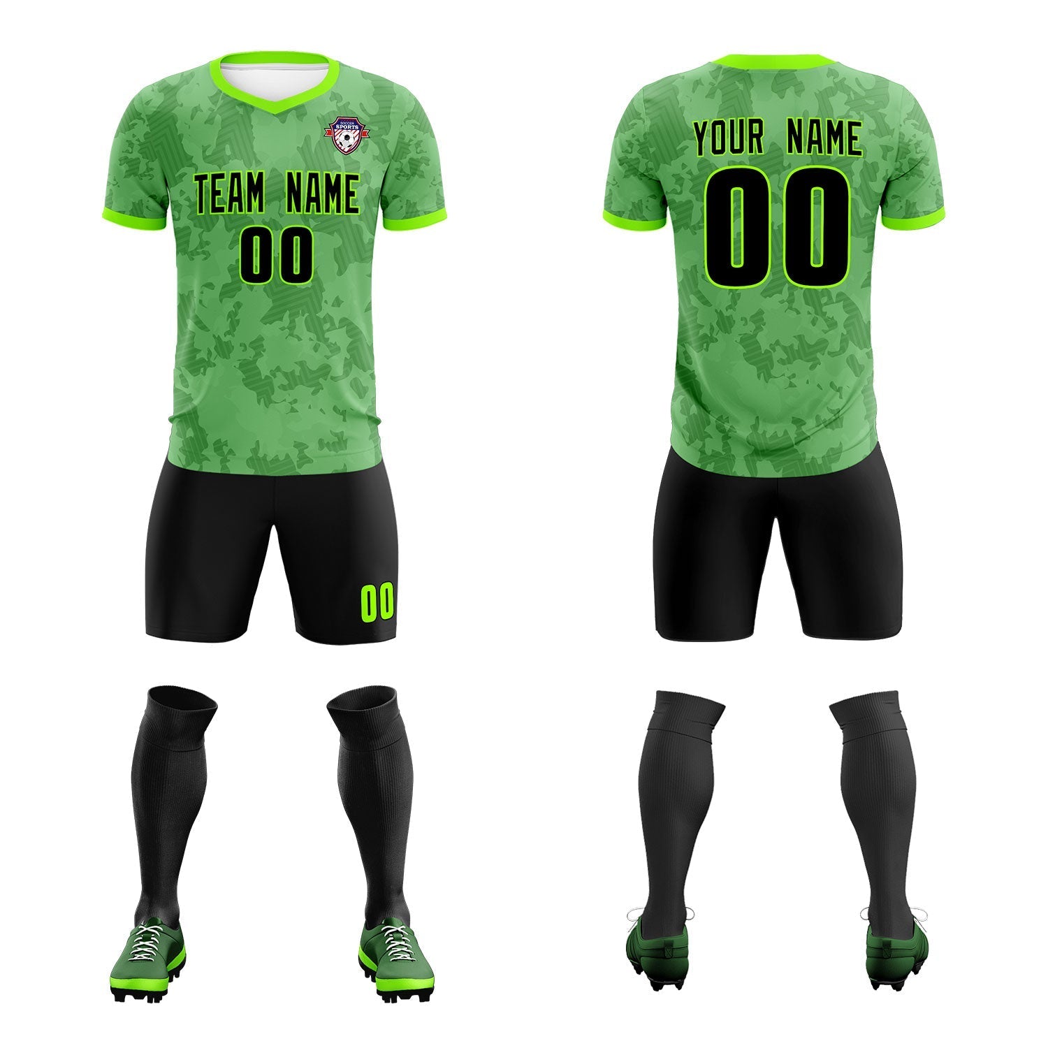 Custom Green Camo sports Soccer Tops/Sets Jersey