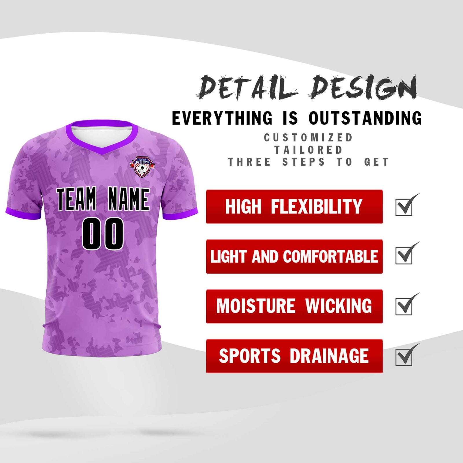 Custom Light Purple Camo sports Soccer Tops/Sets Jersey