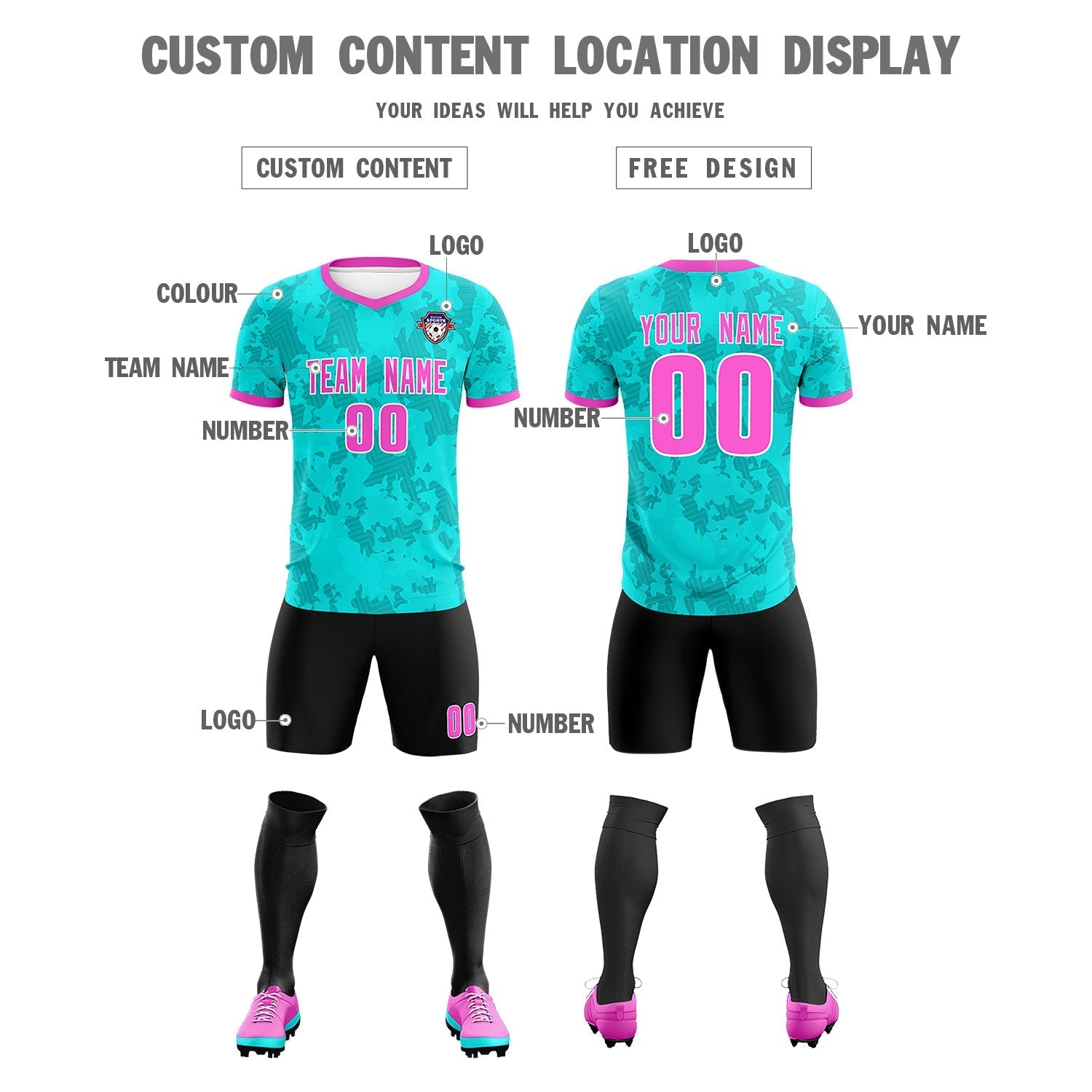 Custom Aqua Camo sports Soccer Tops/Sets Jersey