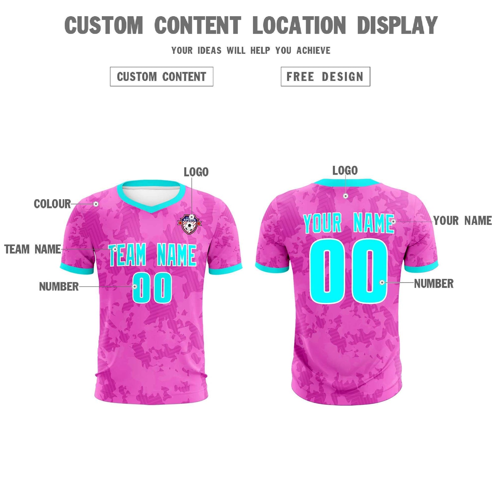 Custom Pink Camo sports Soccer Tops/Sets Jersey