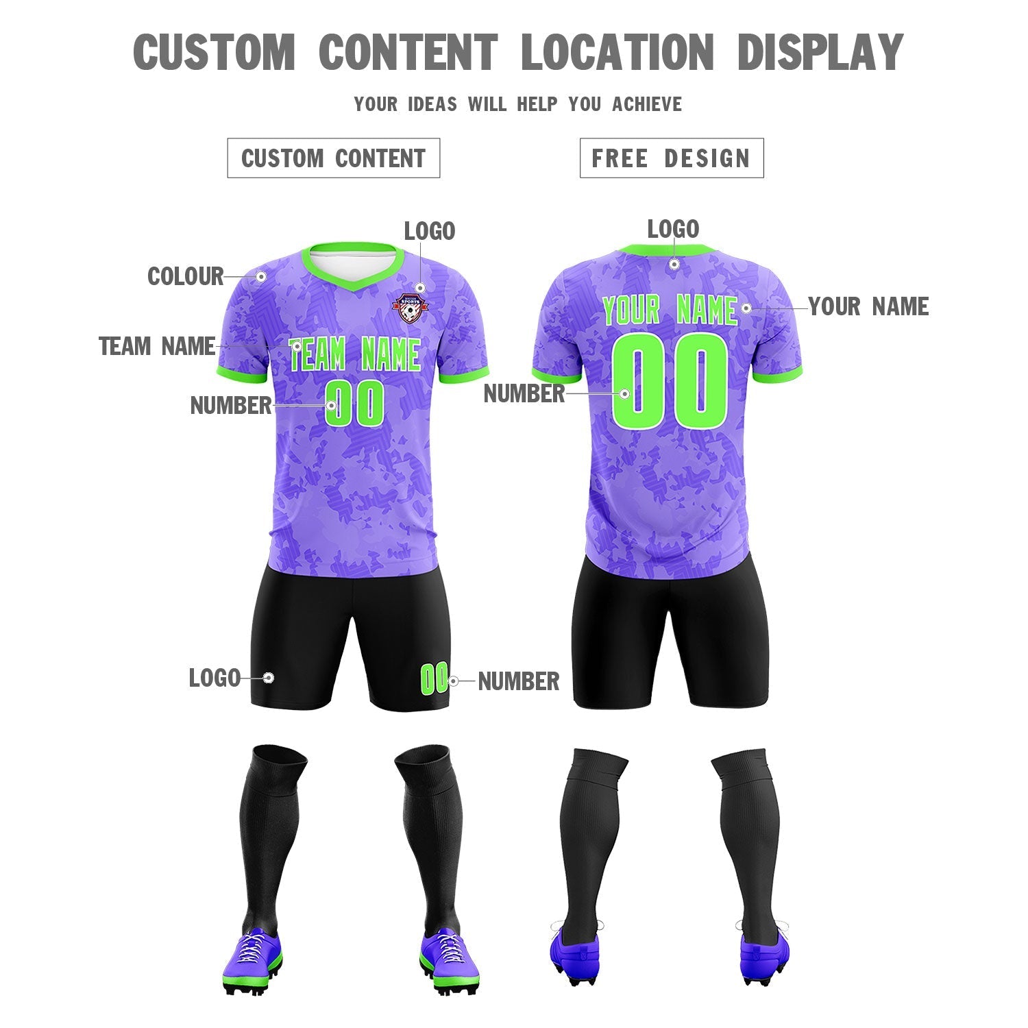 Custom Light Purple Camo sports Soccer Tops/Sets Jersey