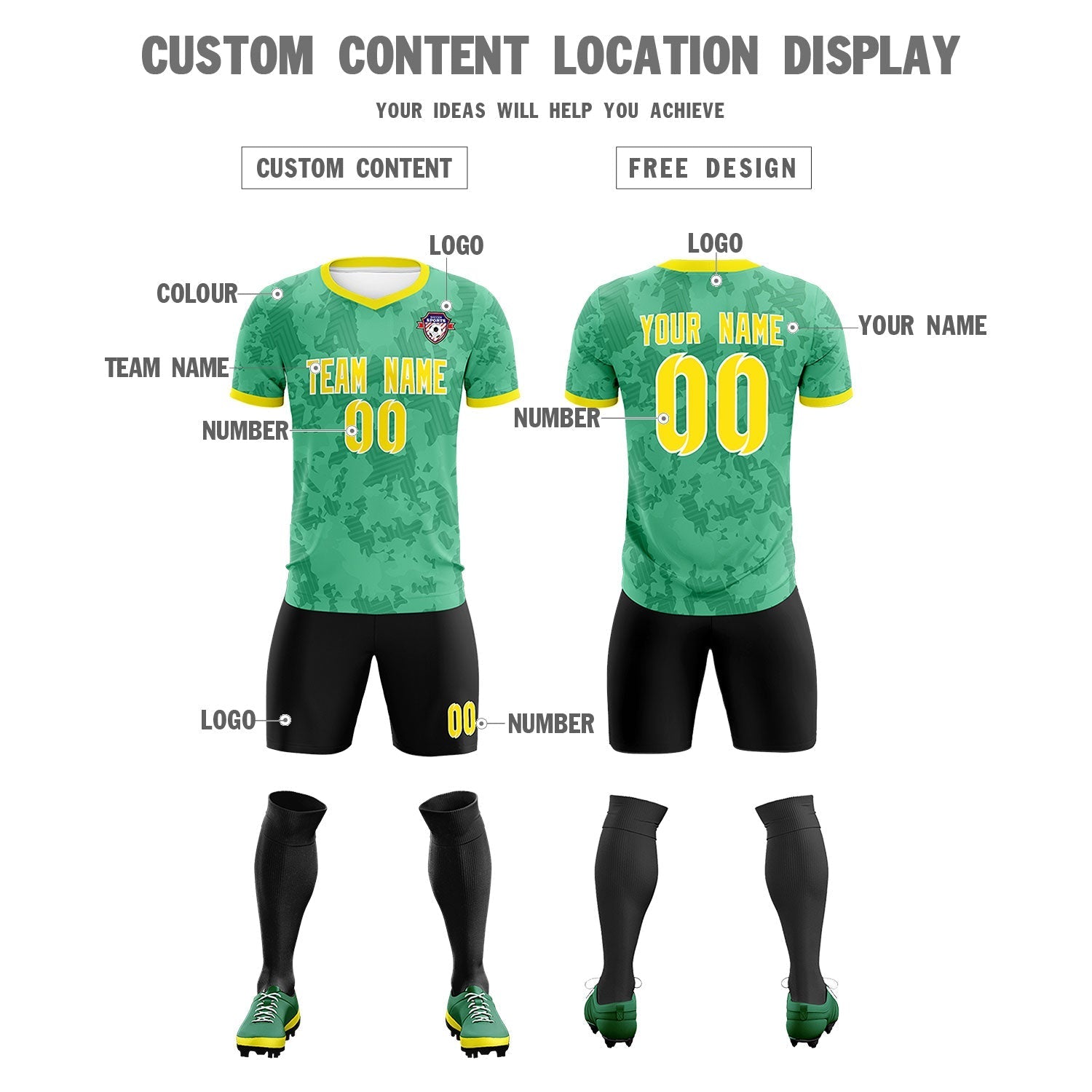 Custom Green Camo sports Soccer Tops/Sets Jersey