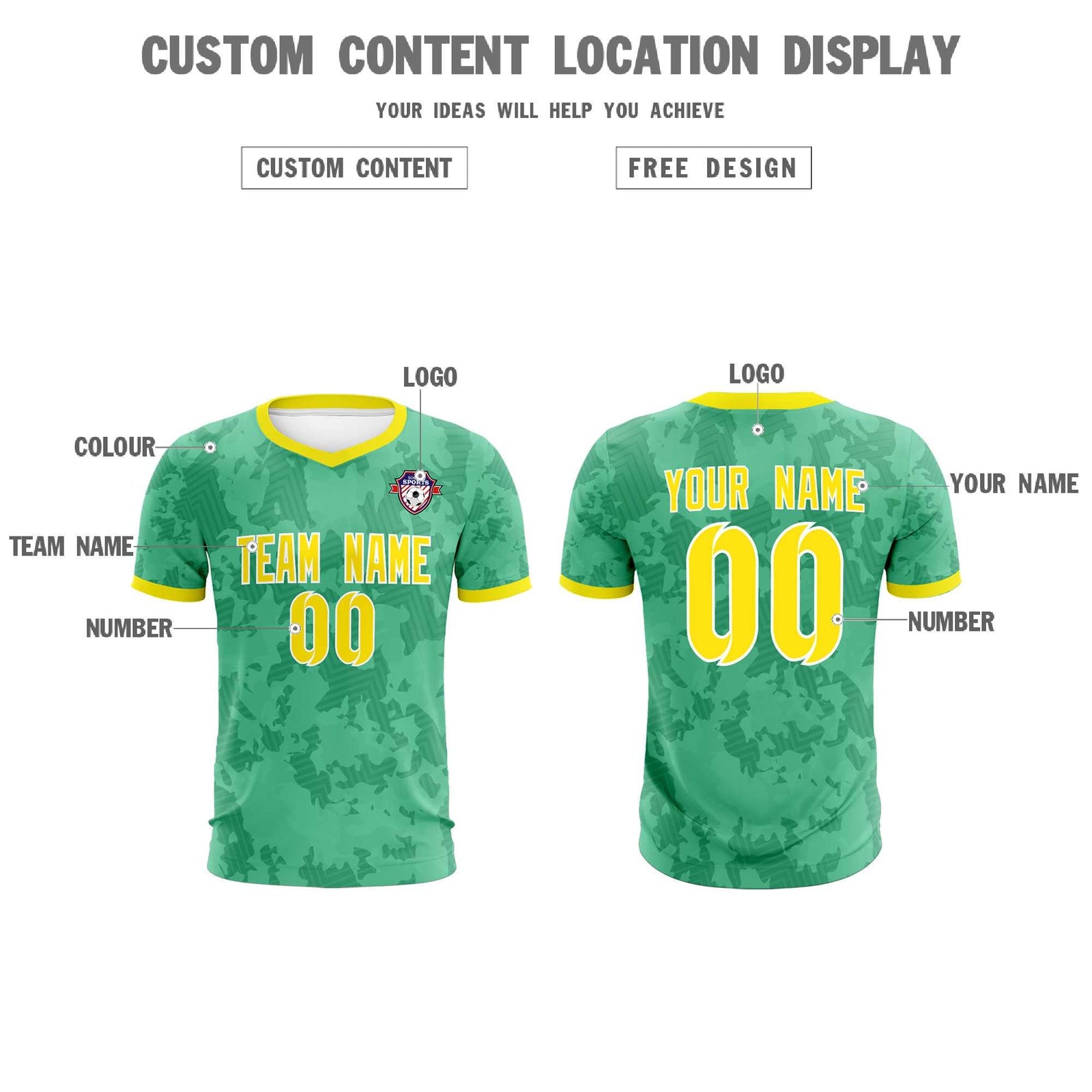 Custom Green Camo sports Soccer Tops/Sets Jersey