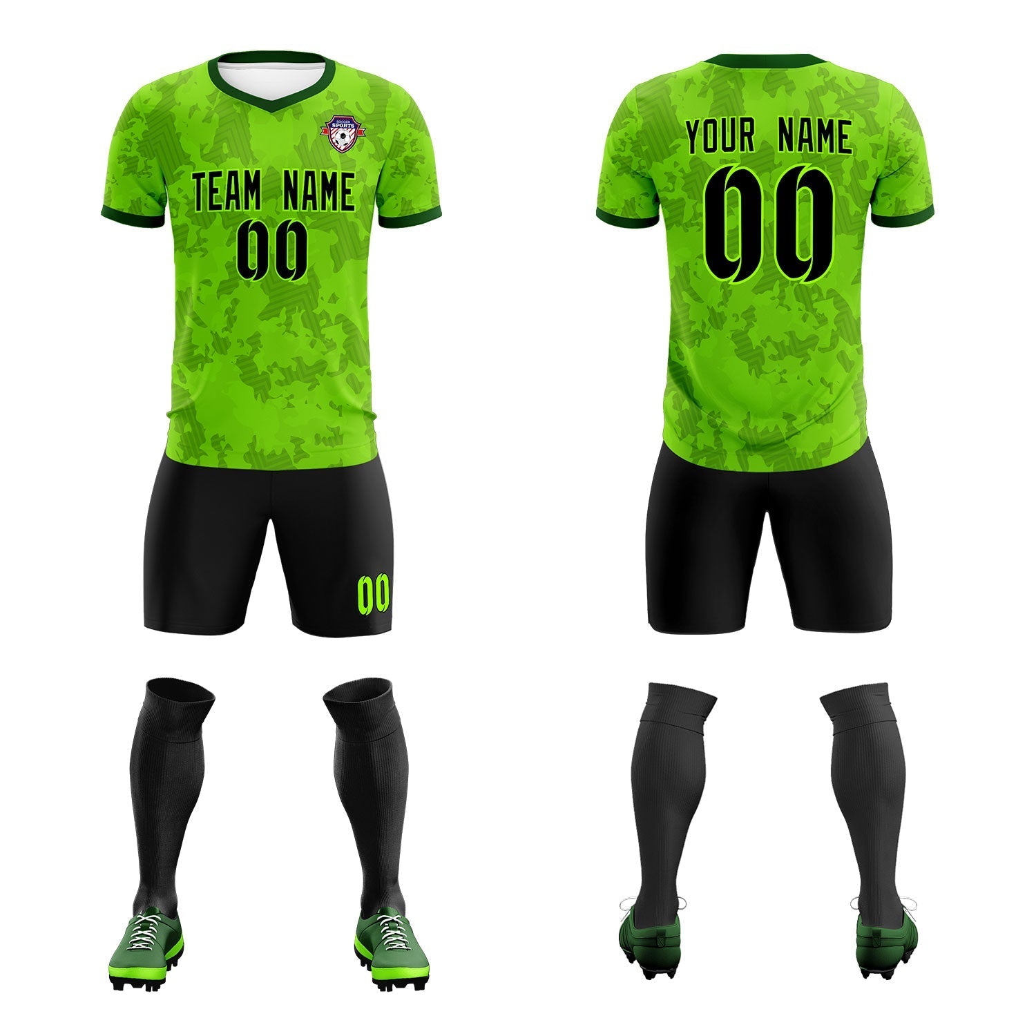 Custom Green Camo sports Soccer Tops/Sets Jersey