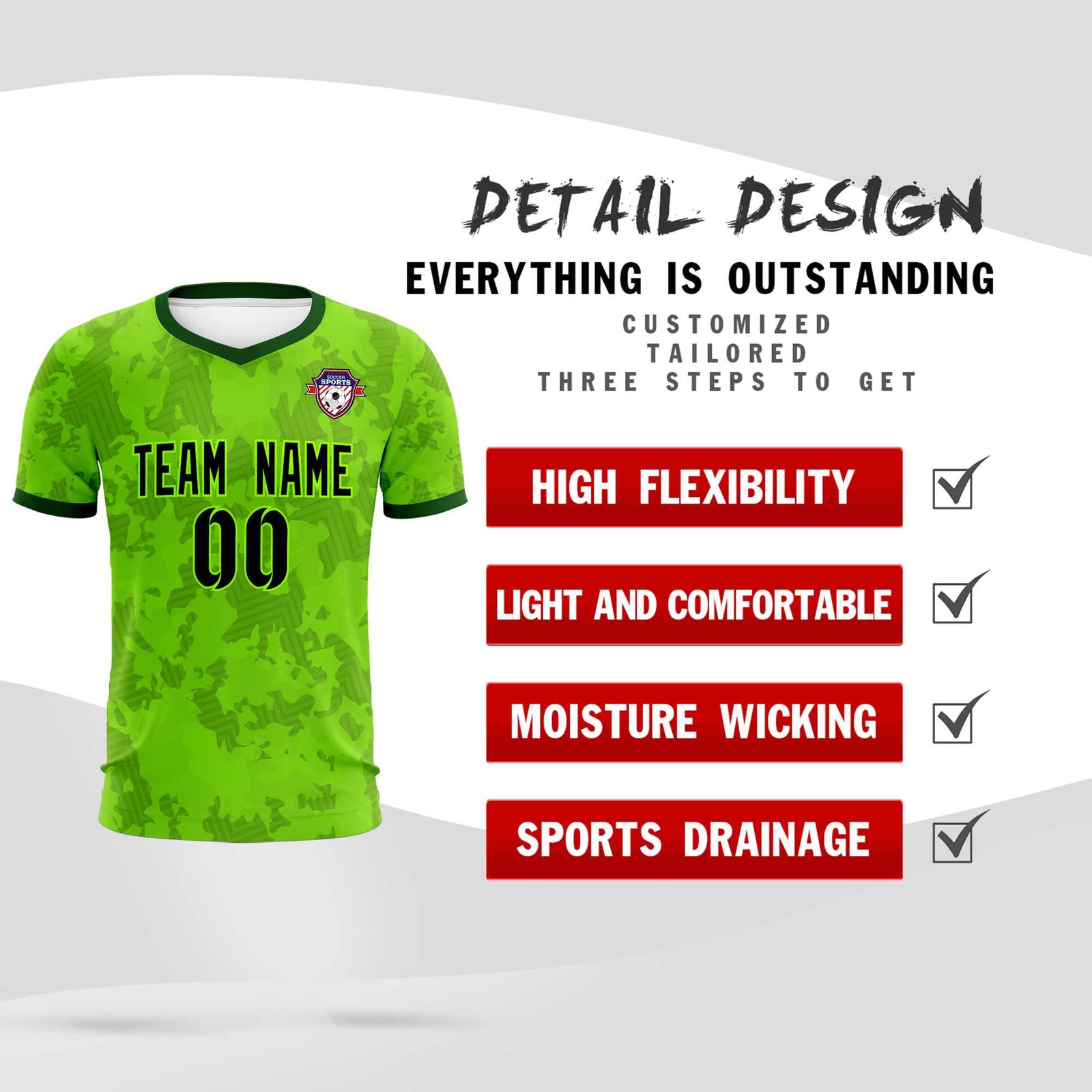 Custom Green Camo sports Soccer Tops/Sets Jersey