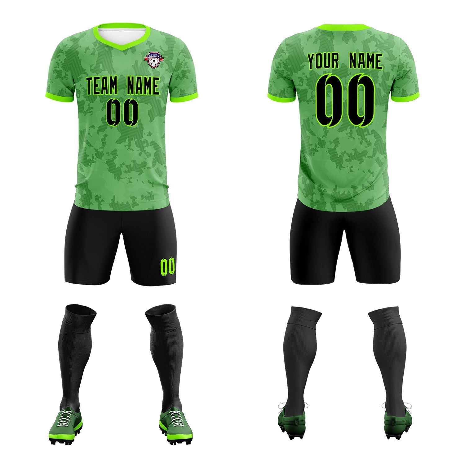 Custom Green Camo sports Soccer Tops/Sets Jersey