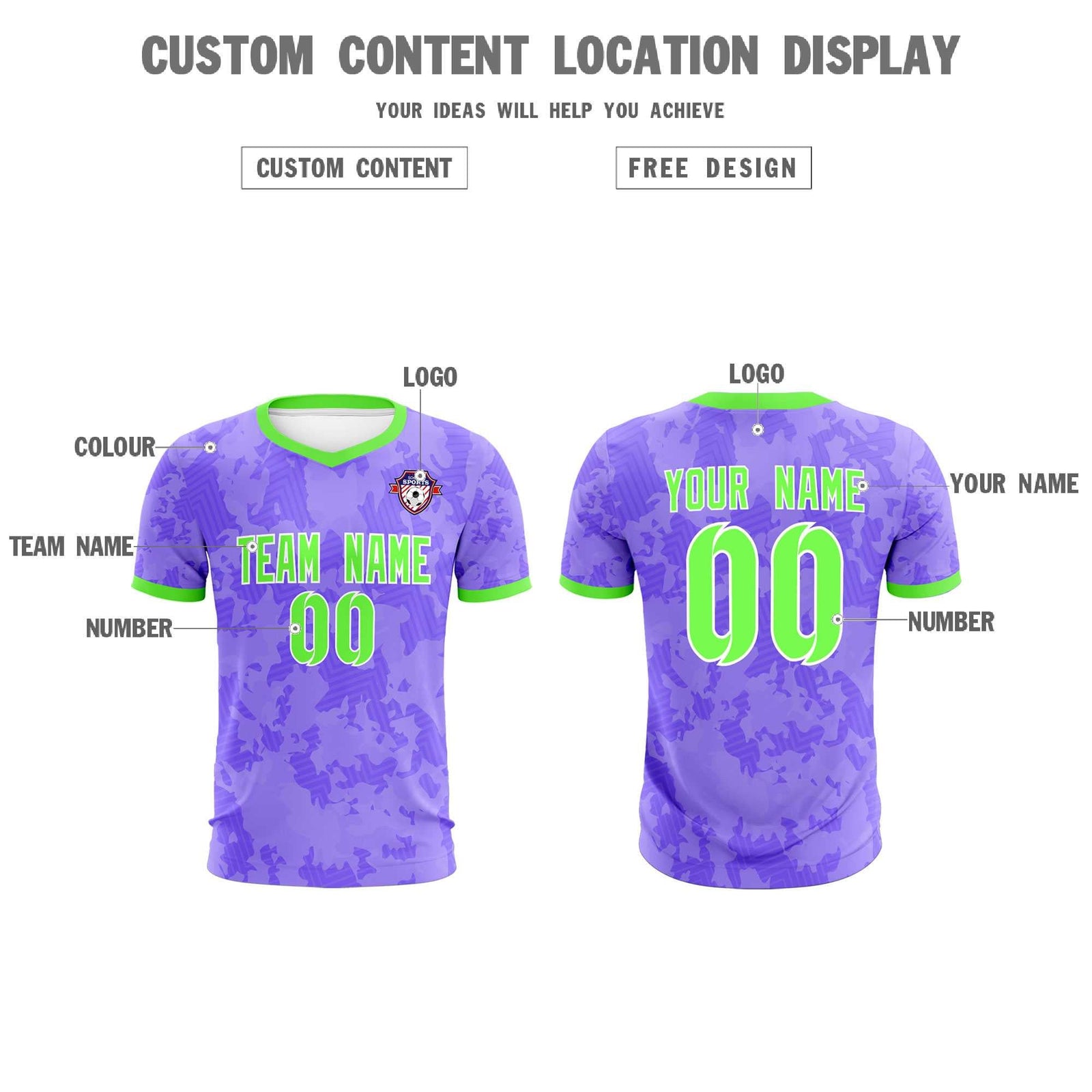 Custom Light Purple Camo sports Soccer Tops/Sets Jersey