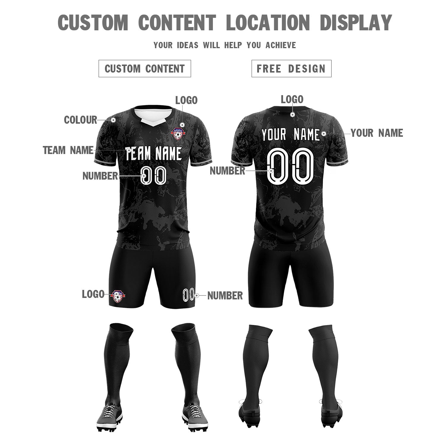Custom Black Classic Graffiti Pattern Sportswear Soccer Tops/Sets Jersey
