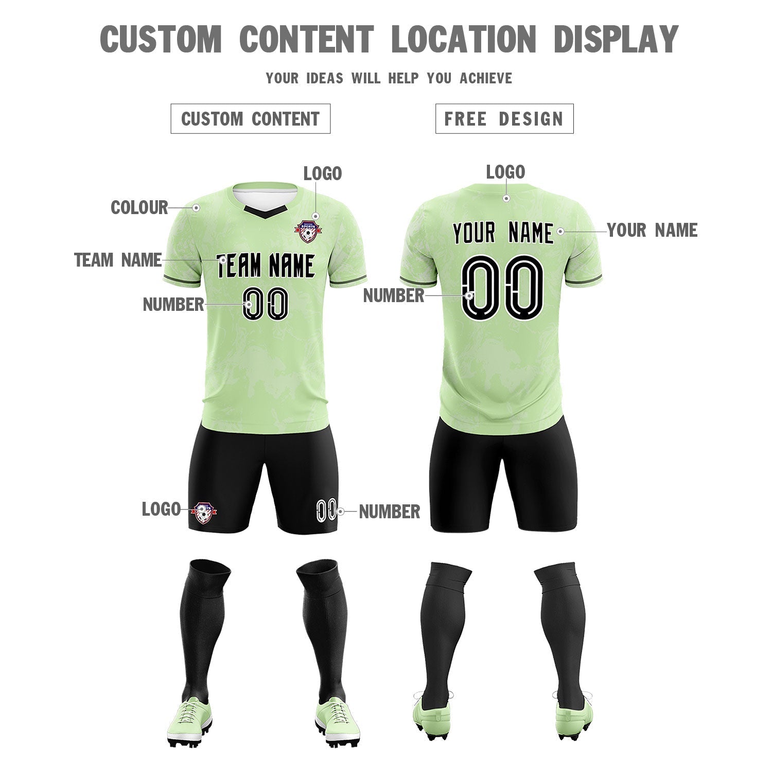 Custom Green Classic Graffiti Pattern Sportswear Soccer Tops/Sets Jersey