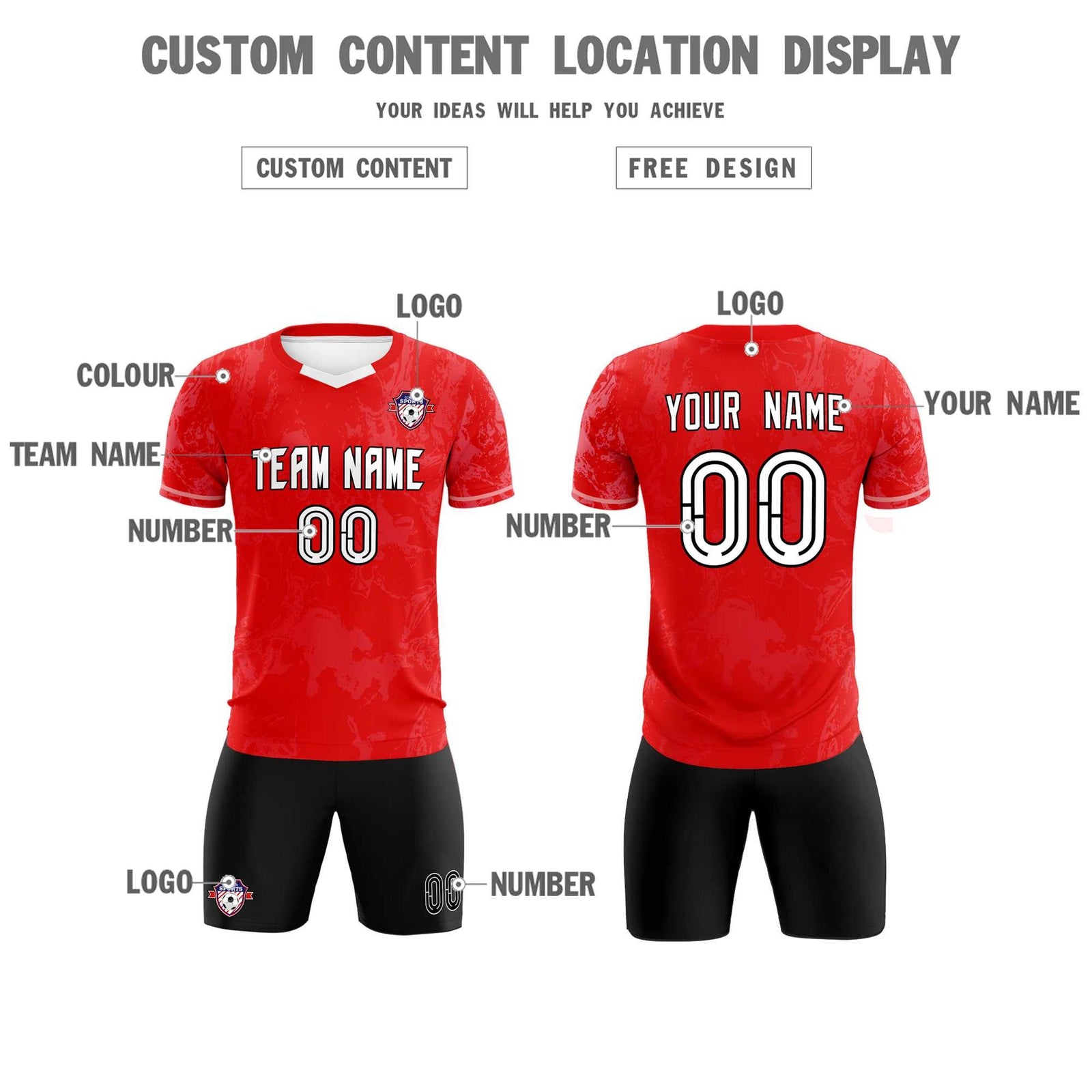 Custom Red Classic Graffiti Pattern Sportswear Soccer Tops/Sets Jersey