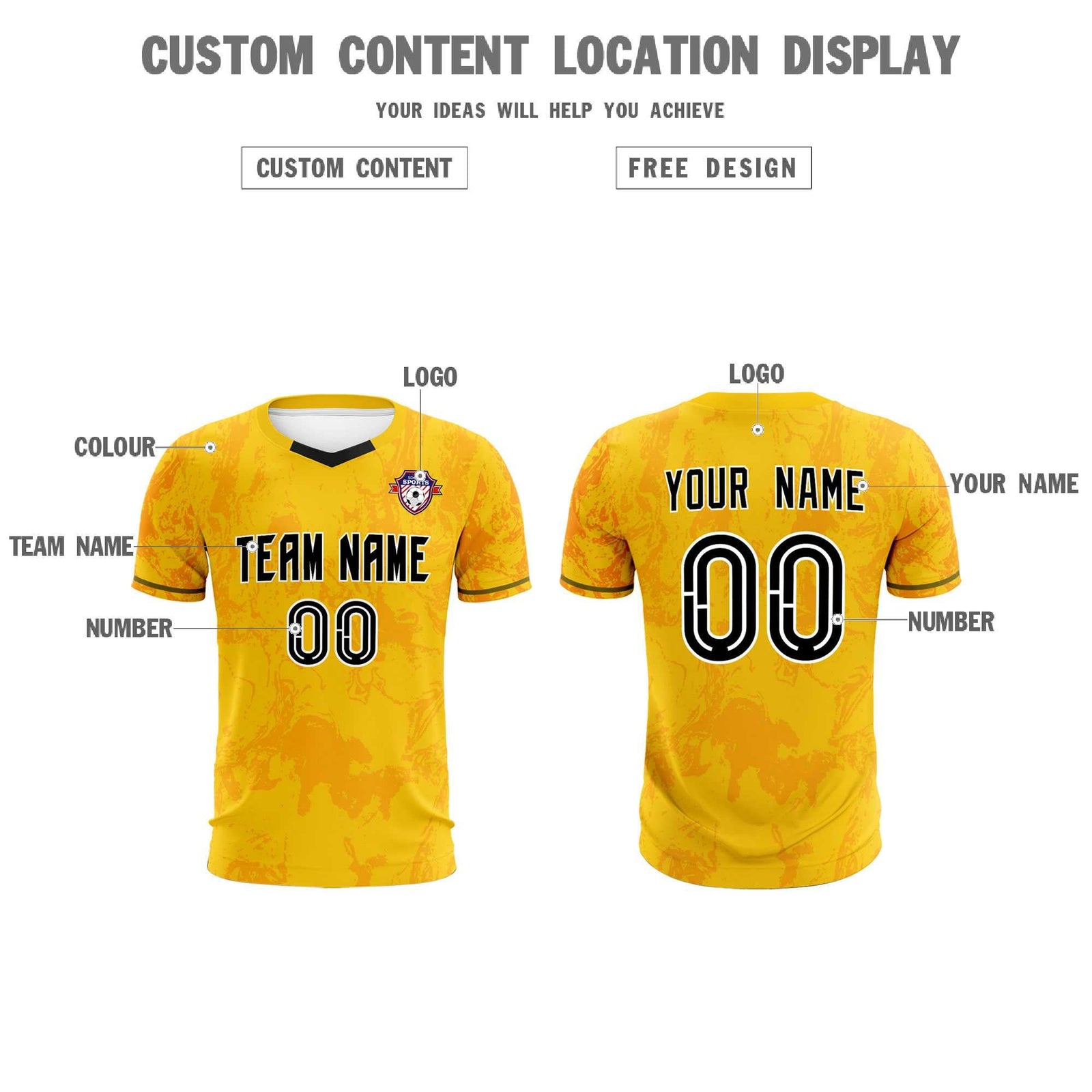 Custom Gold Classic Graffiti Pattern Sportswear Soccer Tops/Sets Jersey