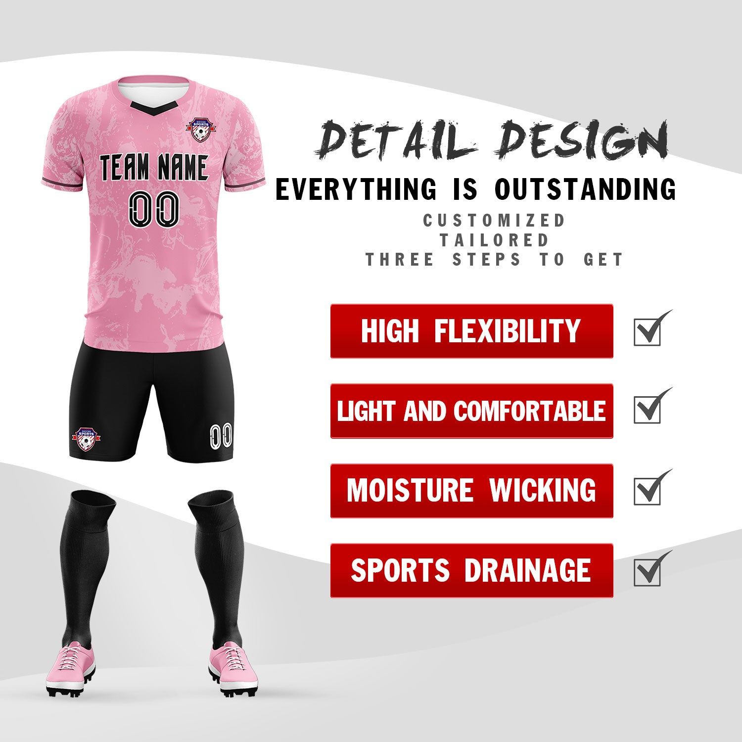 Custom Light Pink Classic Graffiti Pattern Sportswear Soccer Tops/Sets Jersey