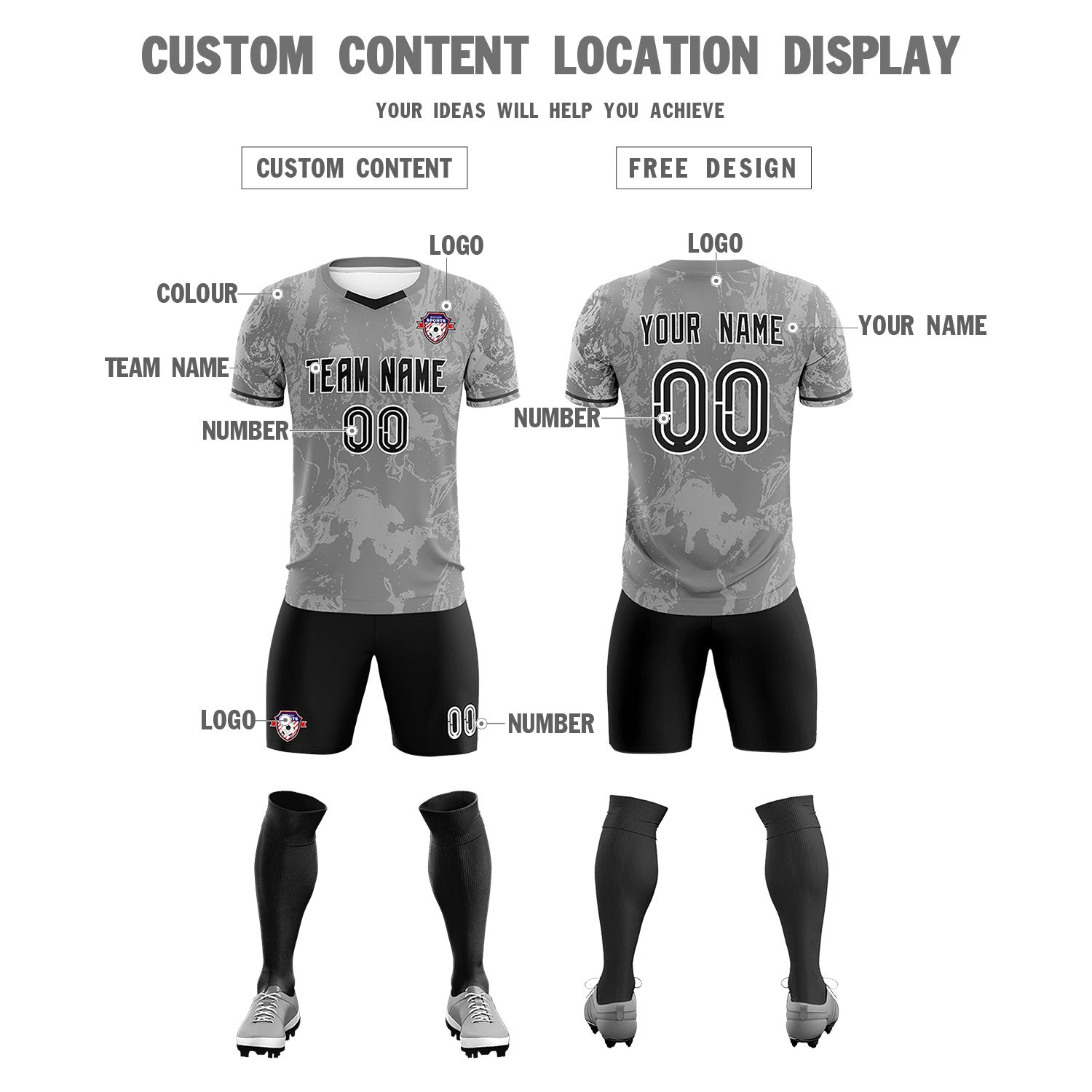 Custom Gray Classic Graffiti Pattern Sportswear Soccer Tops/Sets Jersey