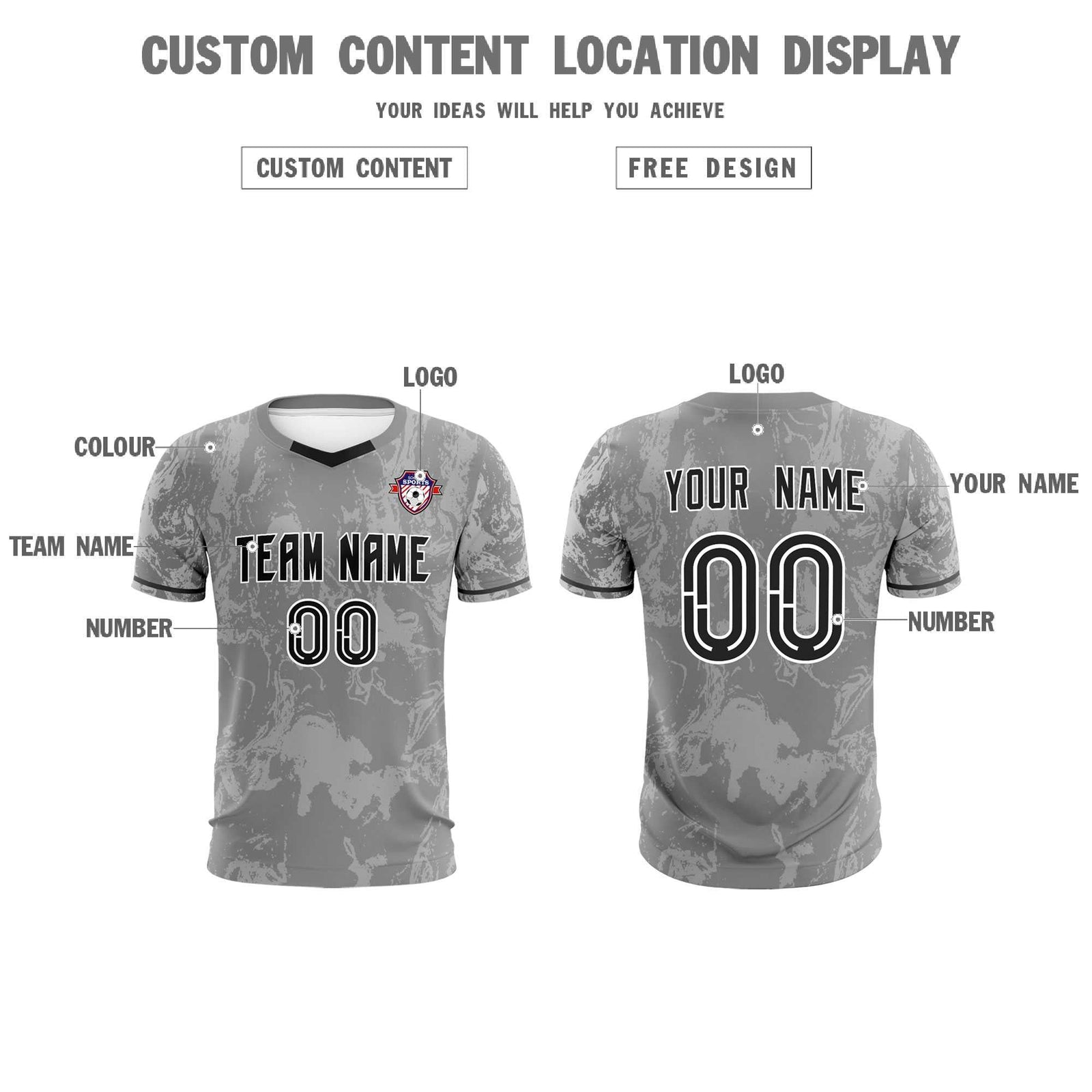 Custom Gray Classic Graffiti Pattern Sportswear Soccer Tops/Sets Jersey