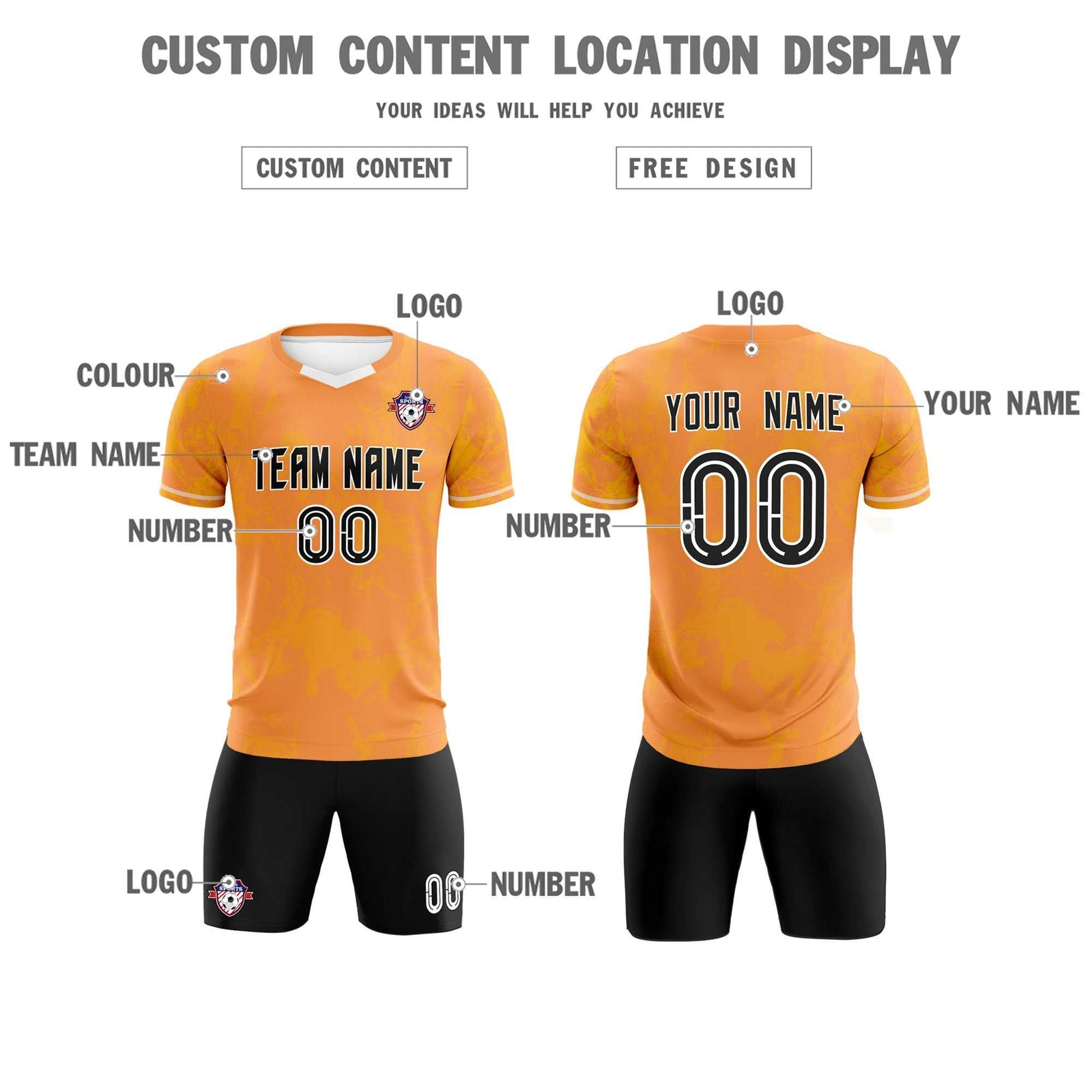Custom Texas Orange Classic Graffiti Pattern Sportswear Soccer Tops/Sets Jersey