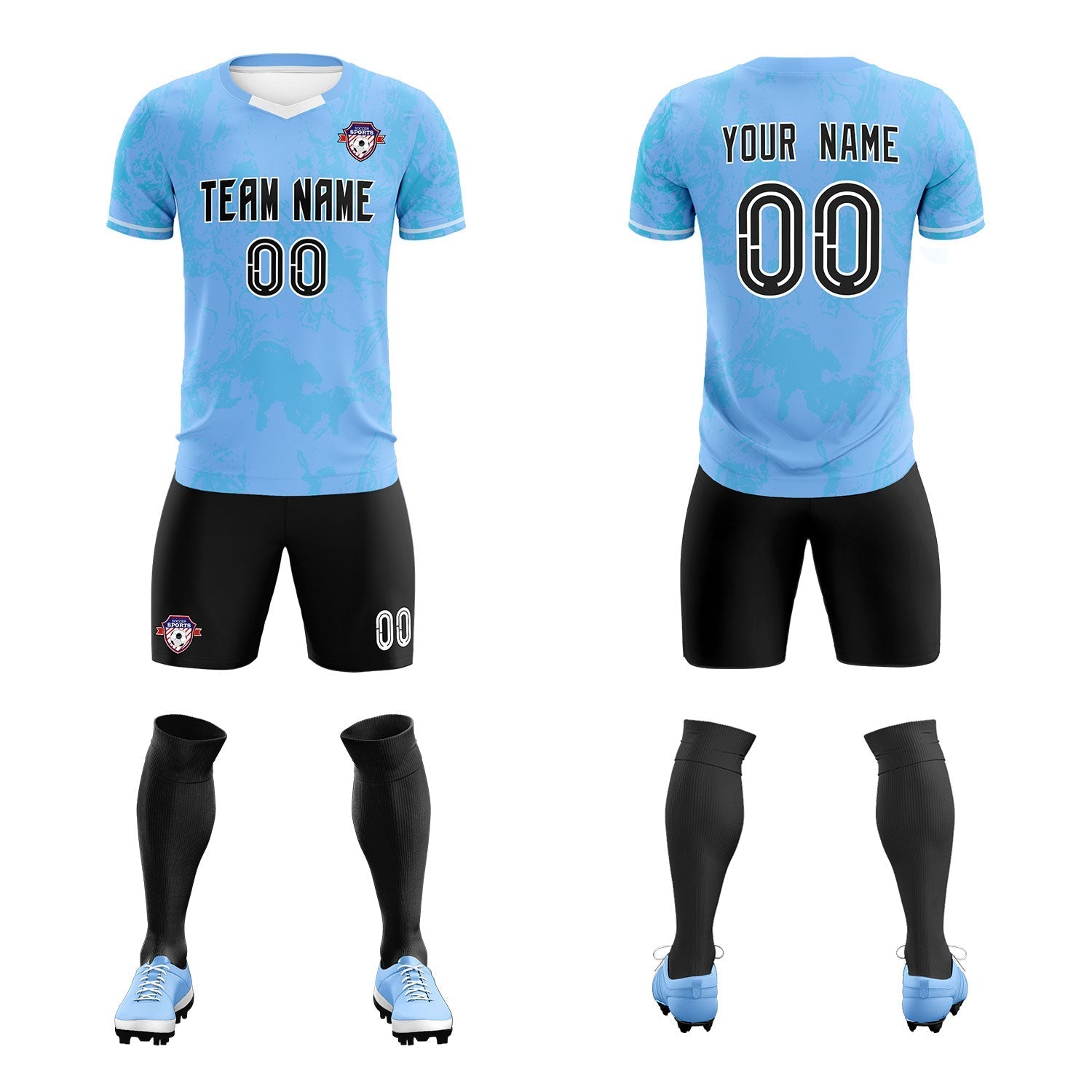 Custom Light Blue Classic Graffiti Pattern Sportswear Soccer Tops/Sets Jersey
