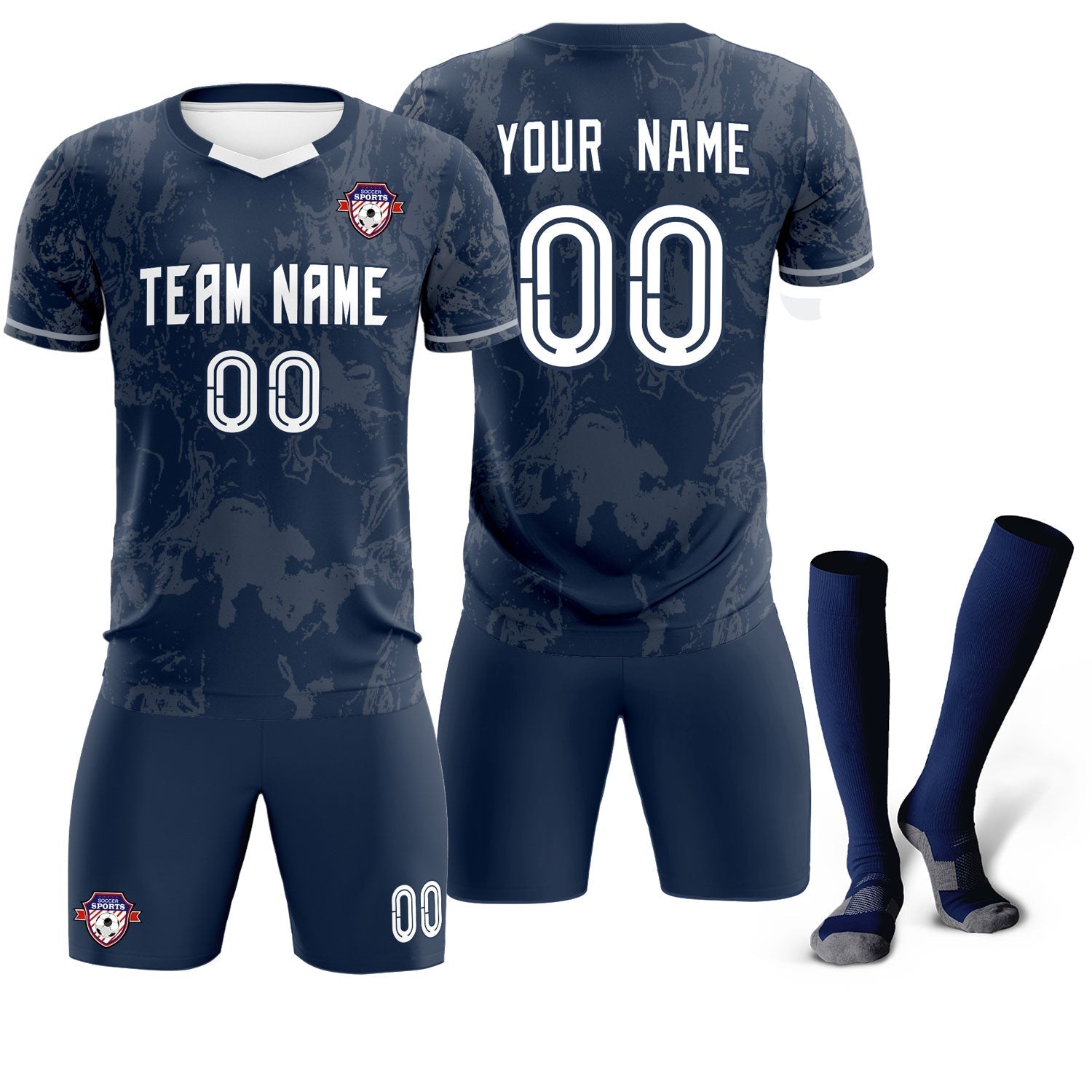 Custom Navy Classic Graffiti Pattern Sportswear Soccer Tops/Sets Jersey