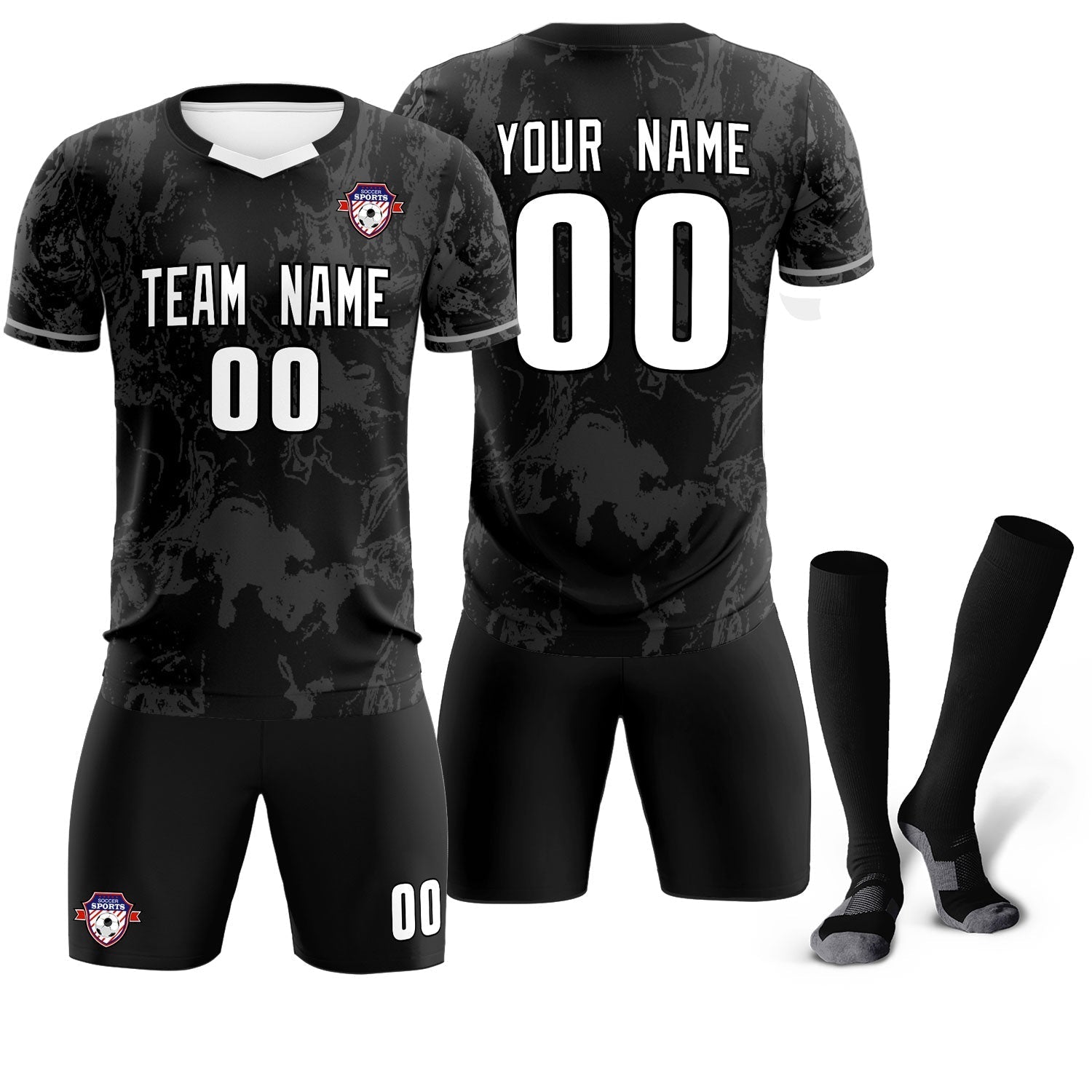 Custom Black Classic Graffiti Pattern Sportswear Soccer Tops/Sets Jersey