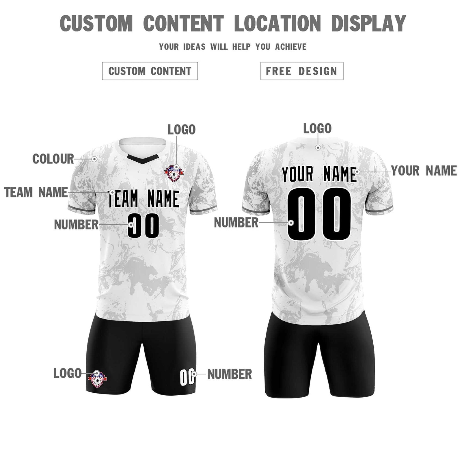 Custom White Classic Graffiti Pattern Sportswear Soccer Tops/Sets Jersey