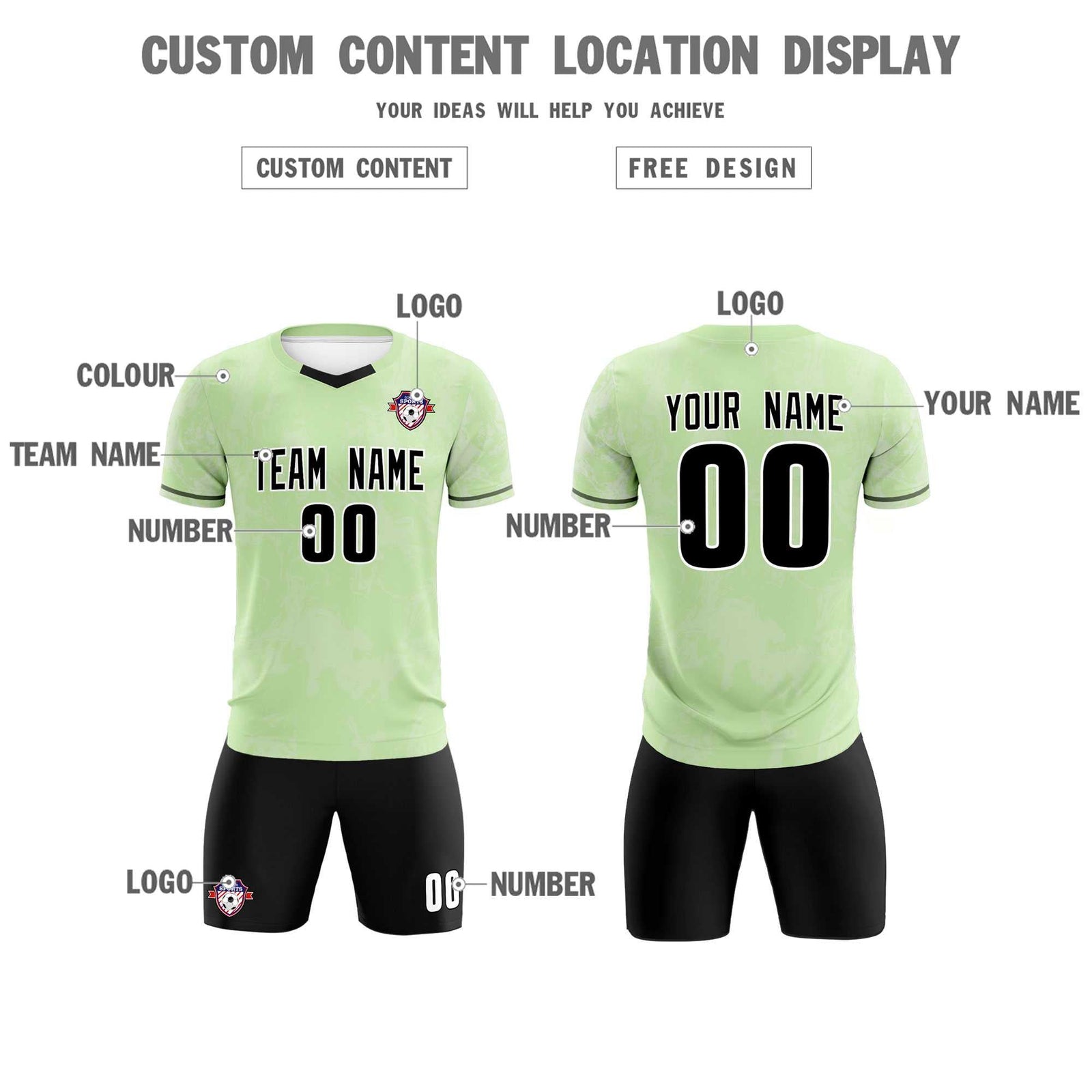 Custom Green Classic Graffiti Pattern Sportswear Soccer Tops/Sets Jersey