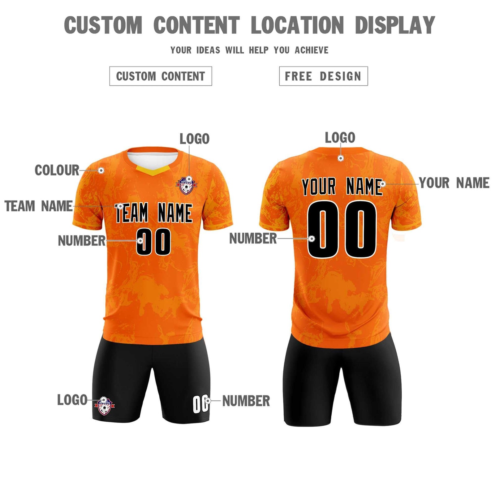 Custom Orange Classic Graffiti Pattern Sportswear Soccer Tops/Sets Jersey