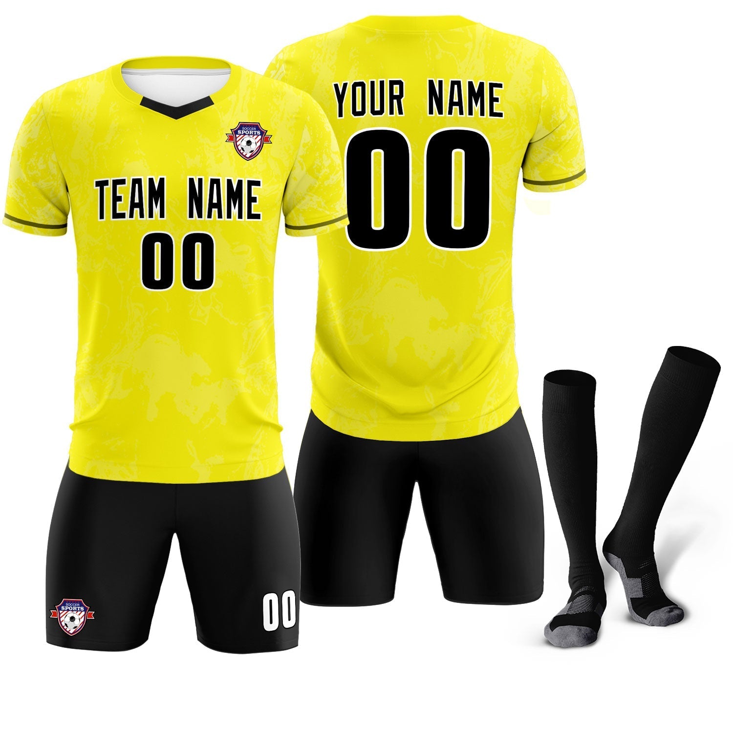 Custom Yellow Classic Graffiti Pattern Sportswear Soccer Tops/Sets Jersey
