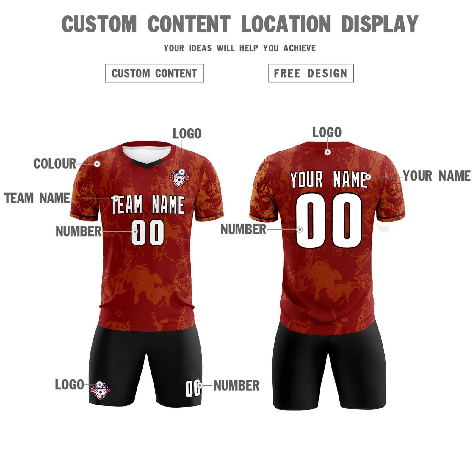 Custom Crimson Classic Graffiti Pattern Sportswear Soccer Tops/Sets Jersey