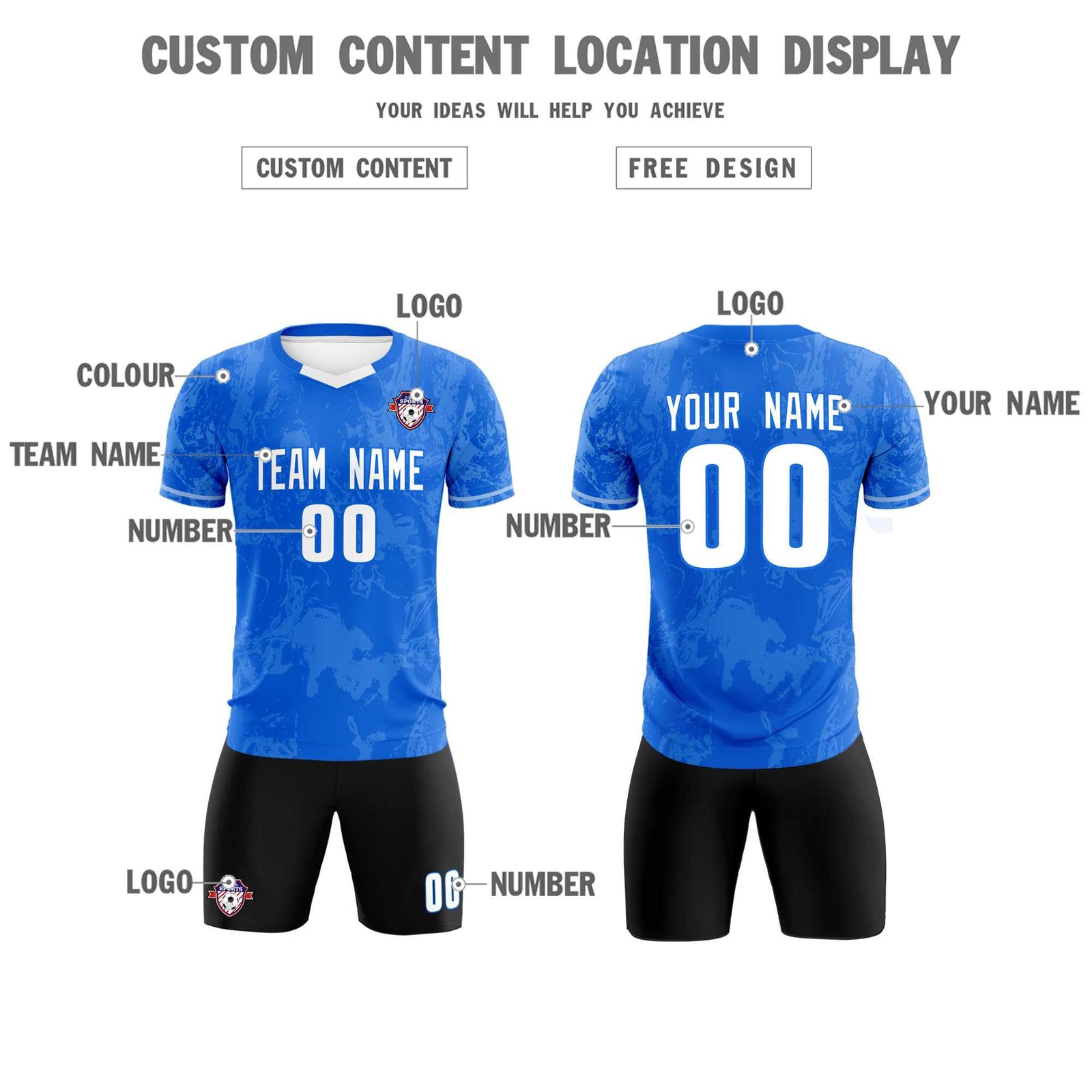 Custom Royal Classic Graffiti Pattern Sportswear Soccer Tops/Sets Jersey