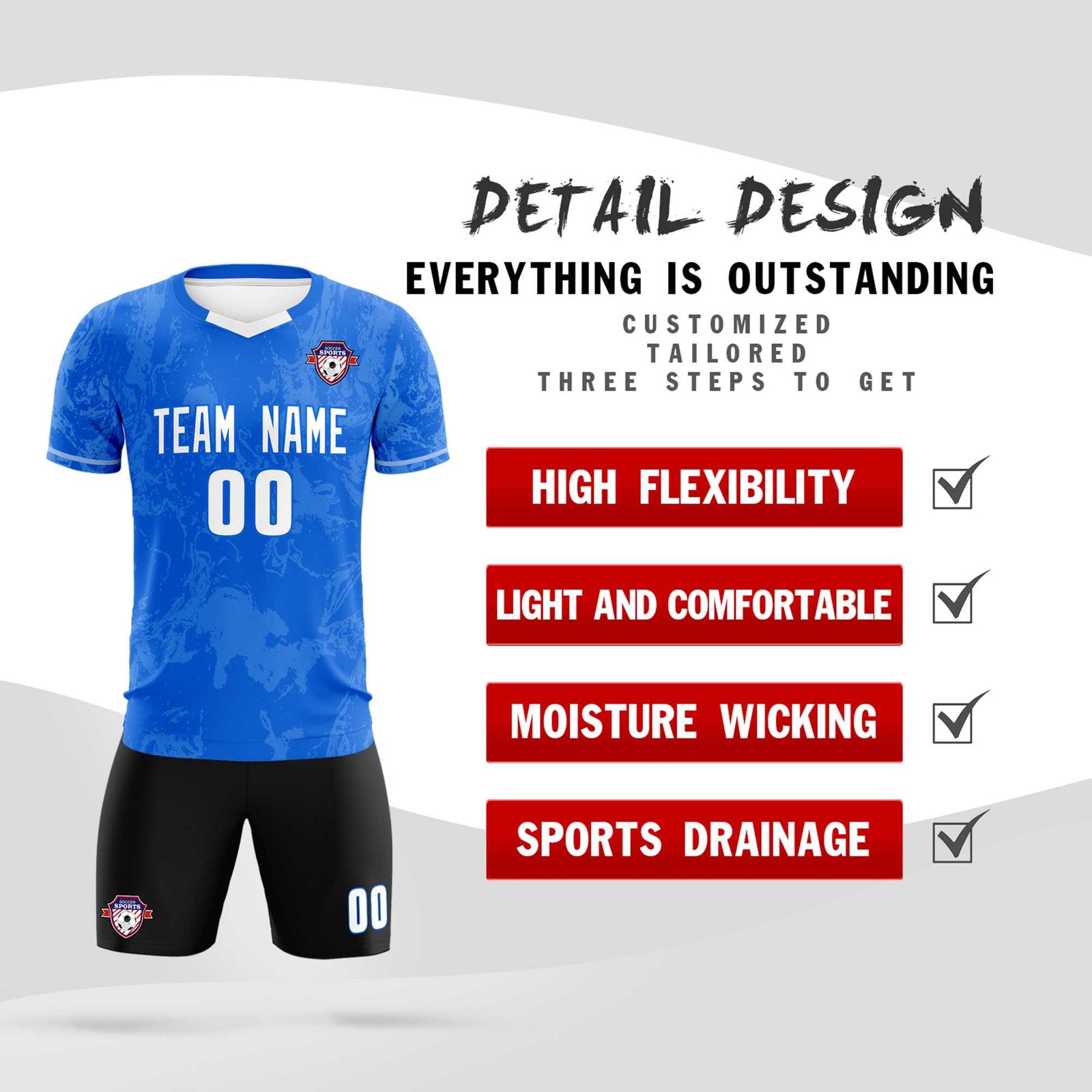 Custom Royal Classic Graffiti Pattern Sportswear Soccer Tops/Sets Jersey