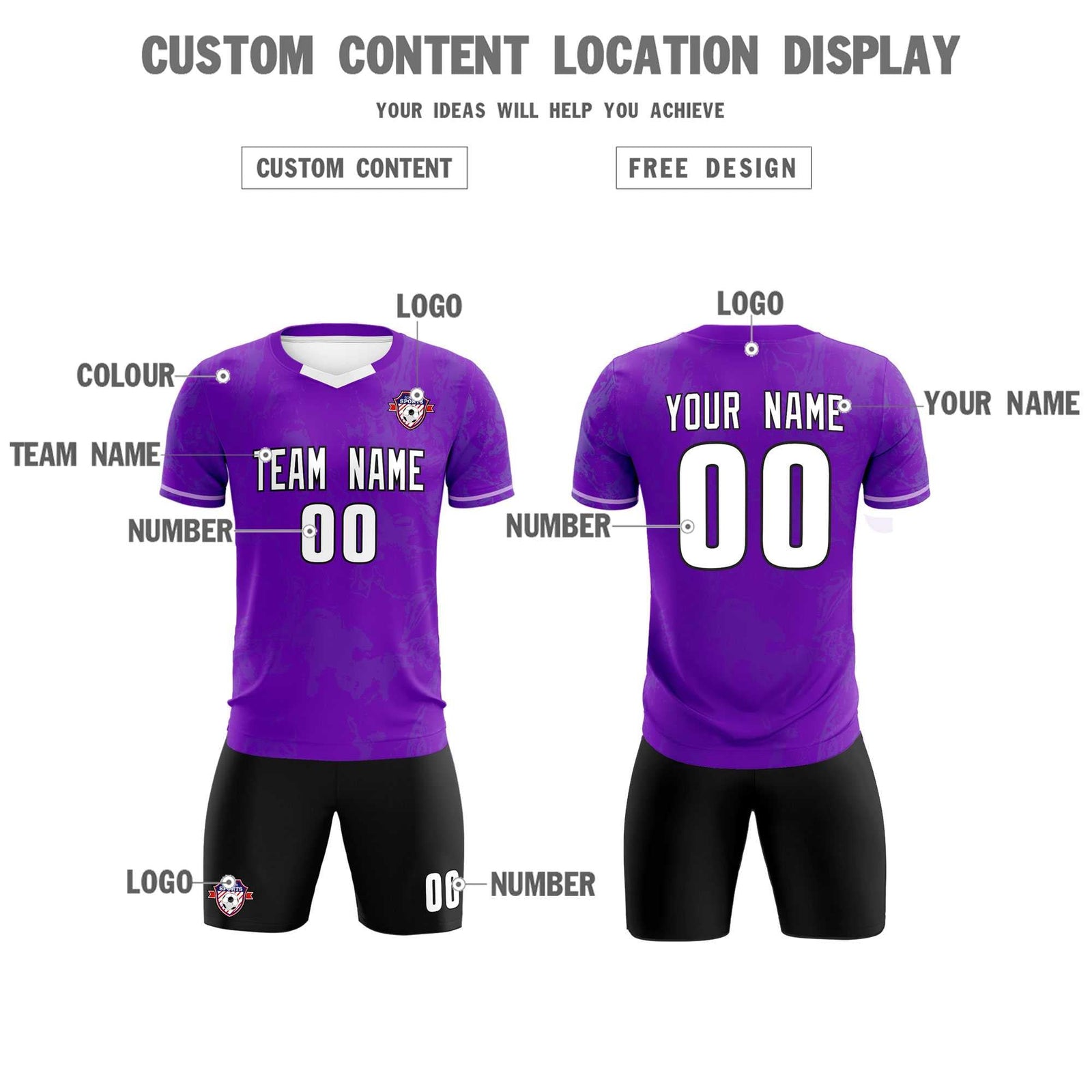 Custom Purple Classic Graffiti Pattern Sportswear Soccer Tops/Sets Jersey