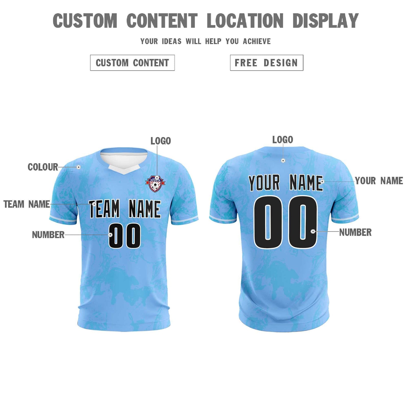 Custom Light Blue Classic Graffiti Pattern Sportswear Soccer Tops/Sets Jersey