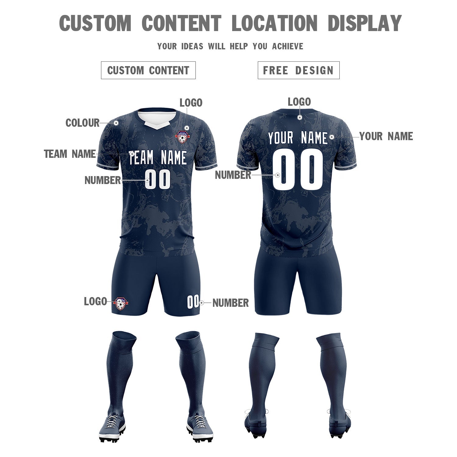 Custom Navy Classic Graffiti Pattern Sportswear Soccer Tops/Sets Jersey