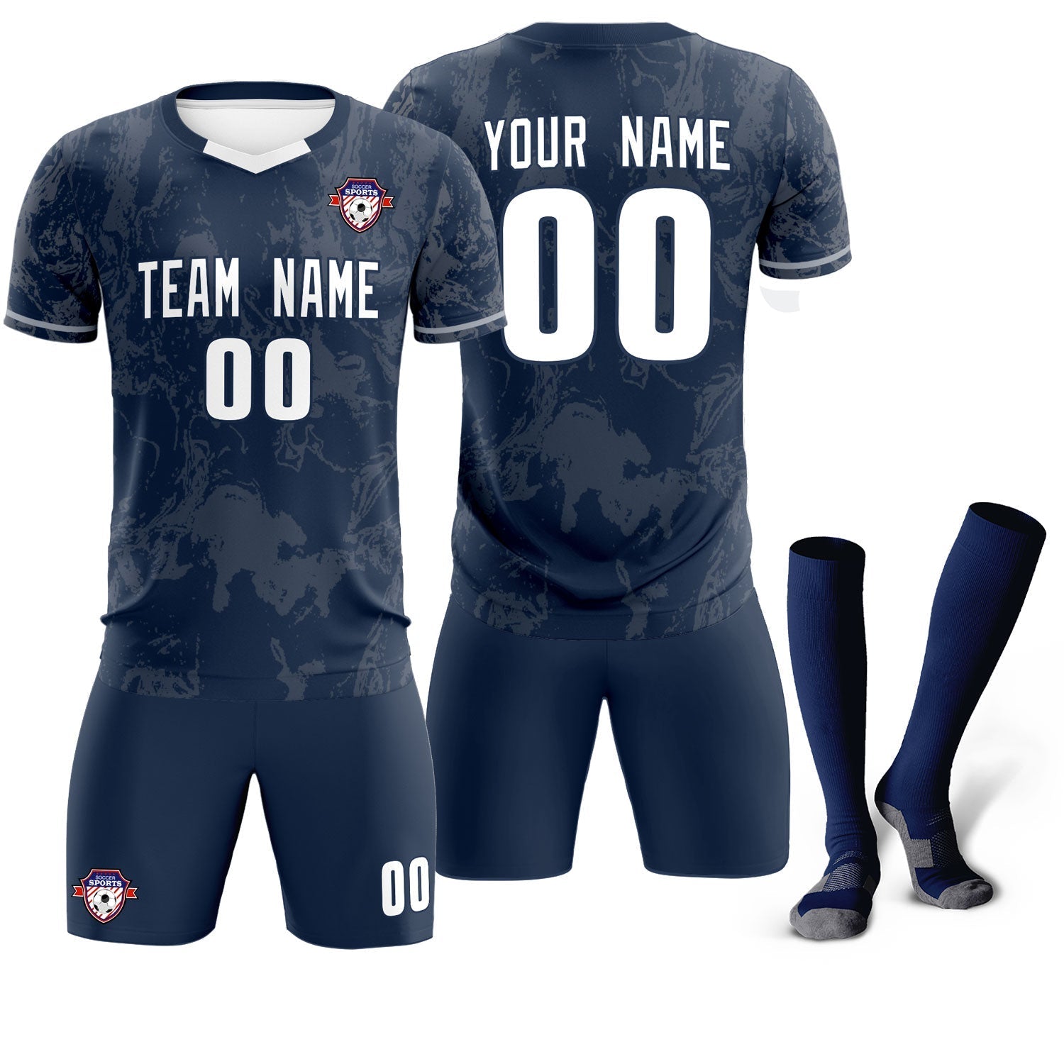 Custom Navy Classic Graffiti Pattern Sportswear Soccer Tops/Sets Jersey