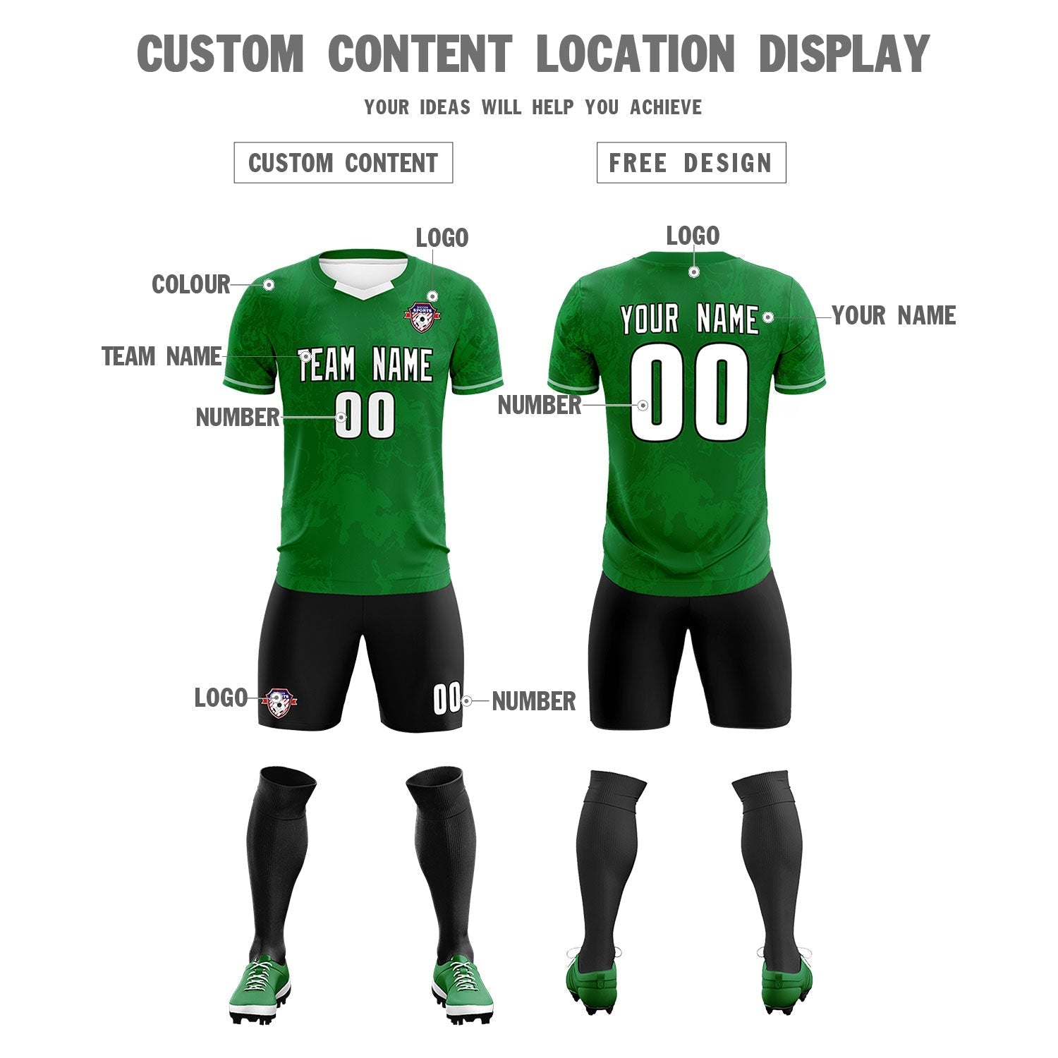 Custom Kelly Green Classic Graffiti Pattern Sportswear Soccer Tops/Sets Jersey