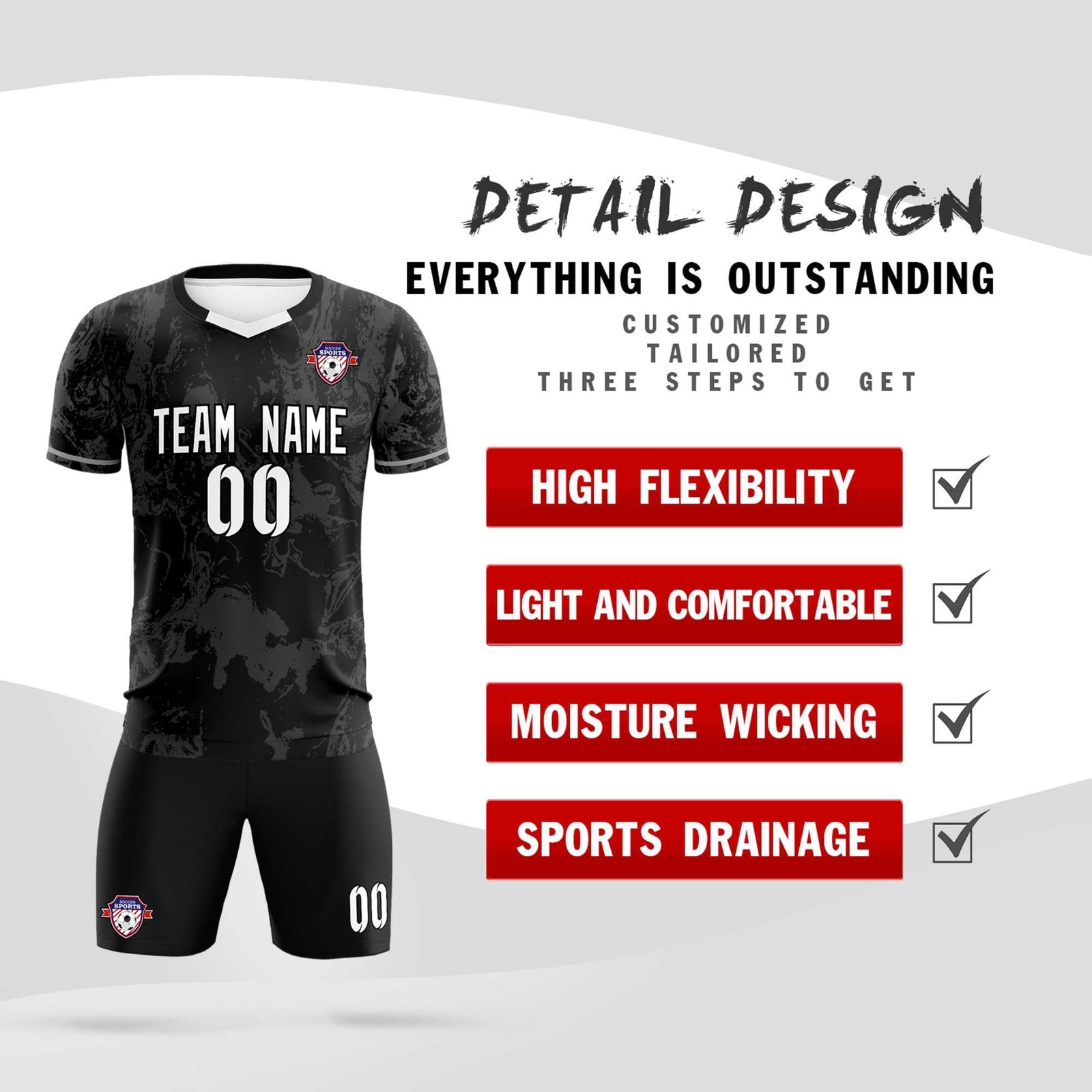 Custom Black Classic Graffiti Pattern Sportswear Soccer Tops/Sets Jersey