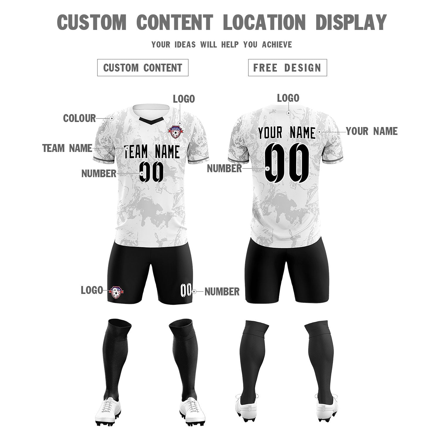 Custom White Classic Graffiti Pattern Sportswear Soccer Tops/Sets Jersey