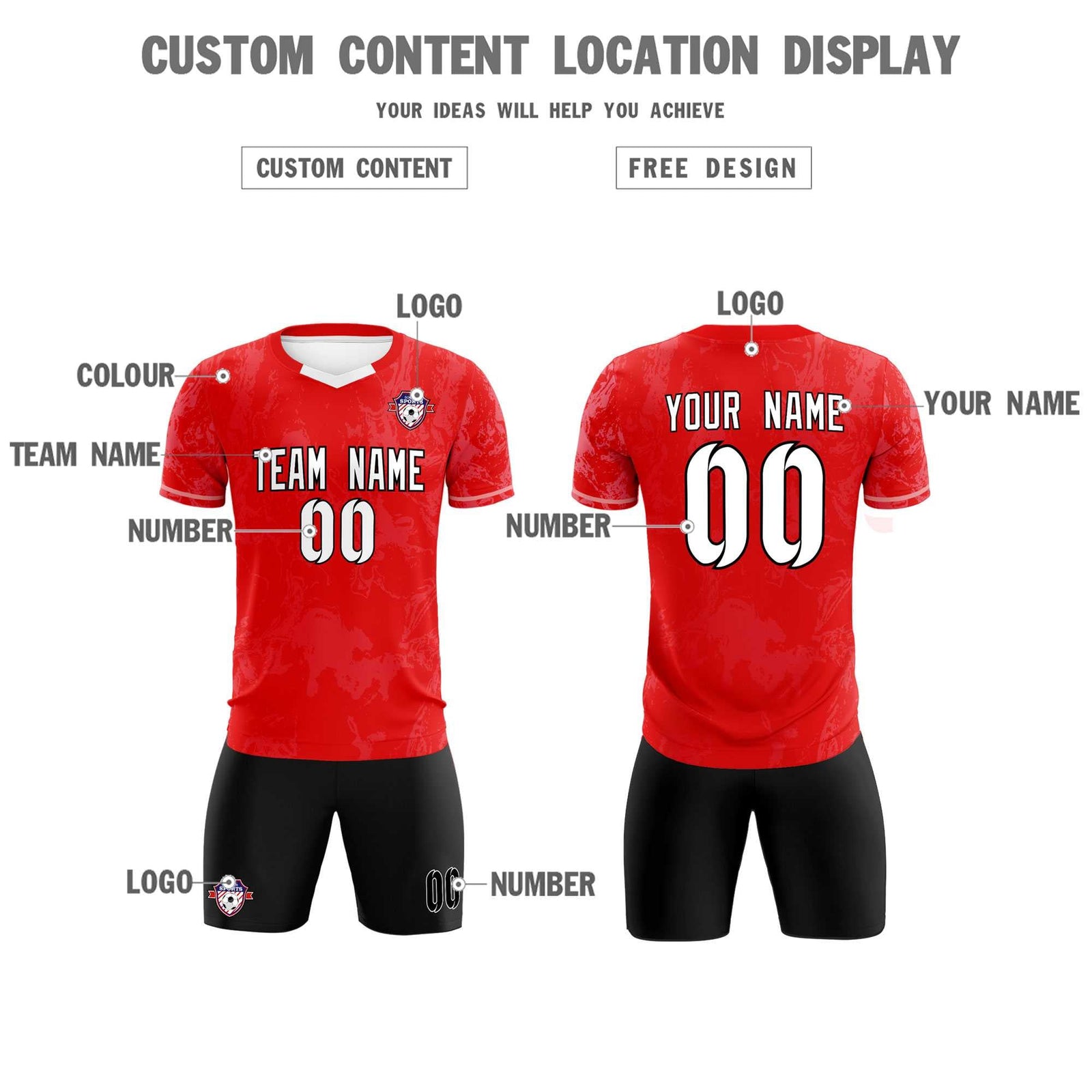 Custom Red Classic Graffiti Pattern Sportswear Soccer Tops/Sets Jersey