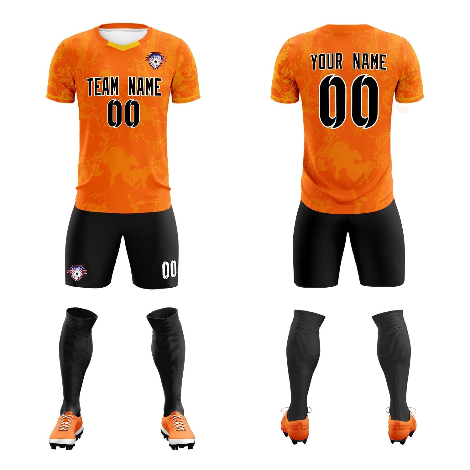 Custom Orange Classic Graffiti Pattern Sportswear Soccer Tops/Sets Jersey