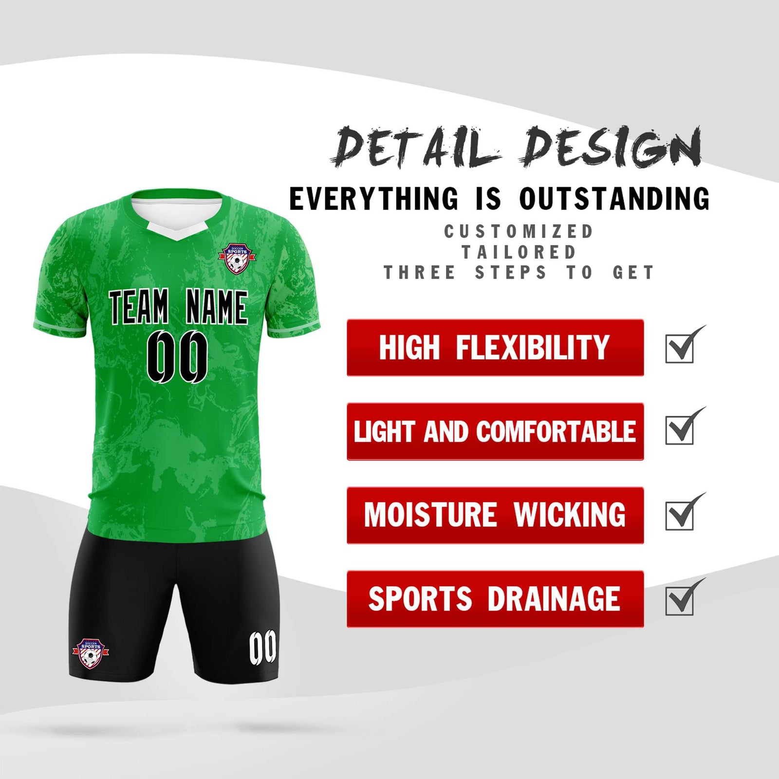 Custom Kelly Green Classic Graffiti Pattern Sportswear Soccer Tops/Sets Jersey