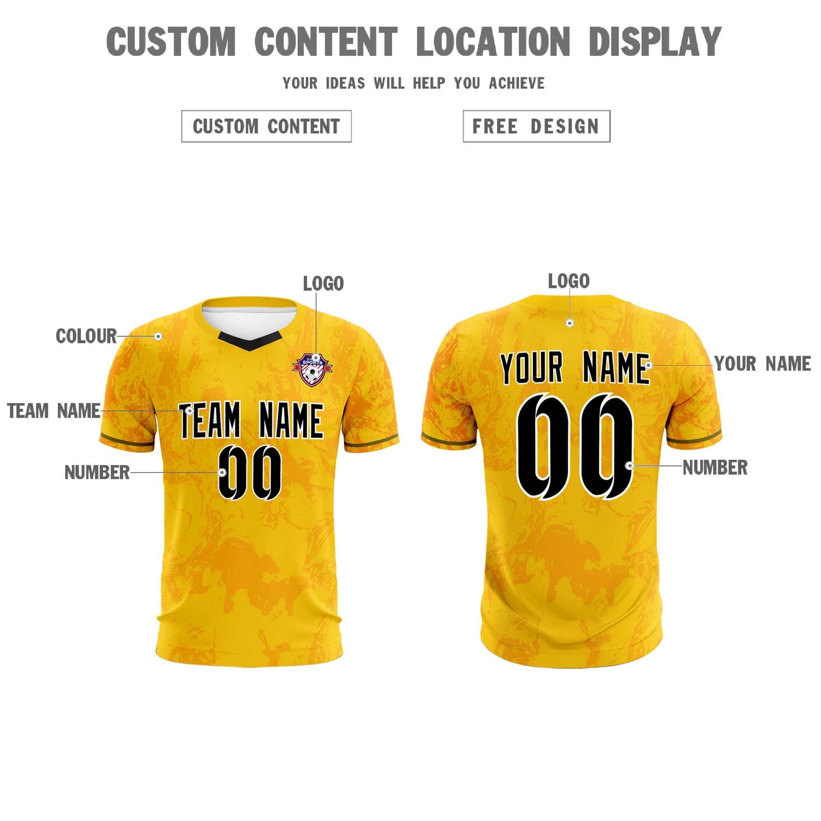 Custom Gold Classic Graffiti Pattern Sportswear Soccer Tops/Sets Jersey