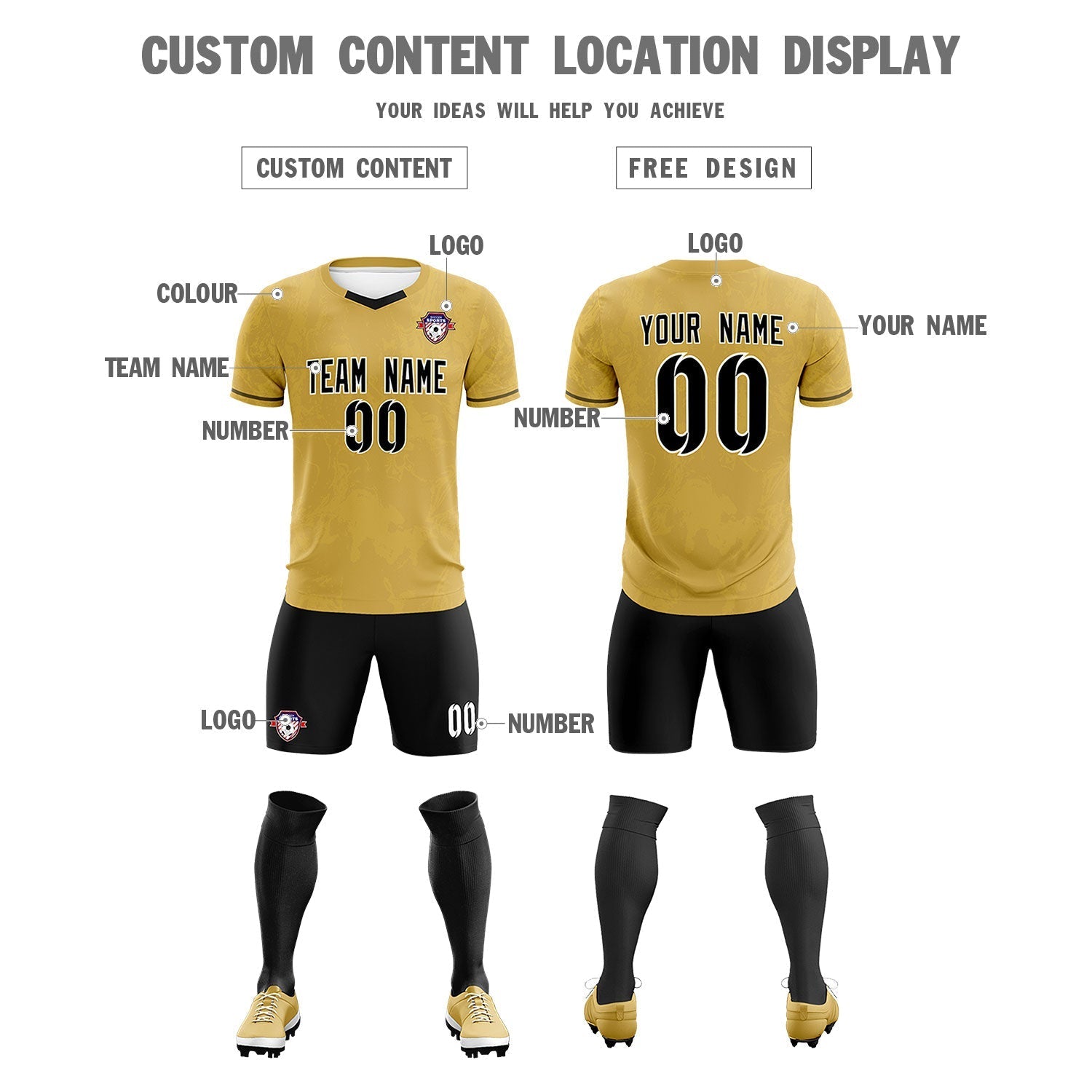 Custom Old Gold Classic Graffiti Pattern Sportswear Soccer Tops/Sets Jersey