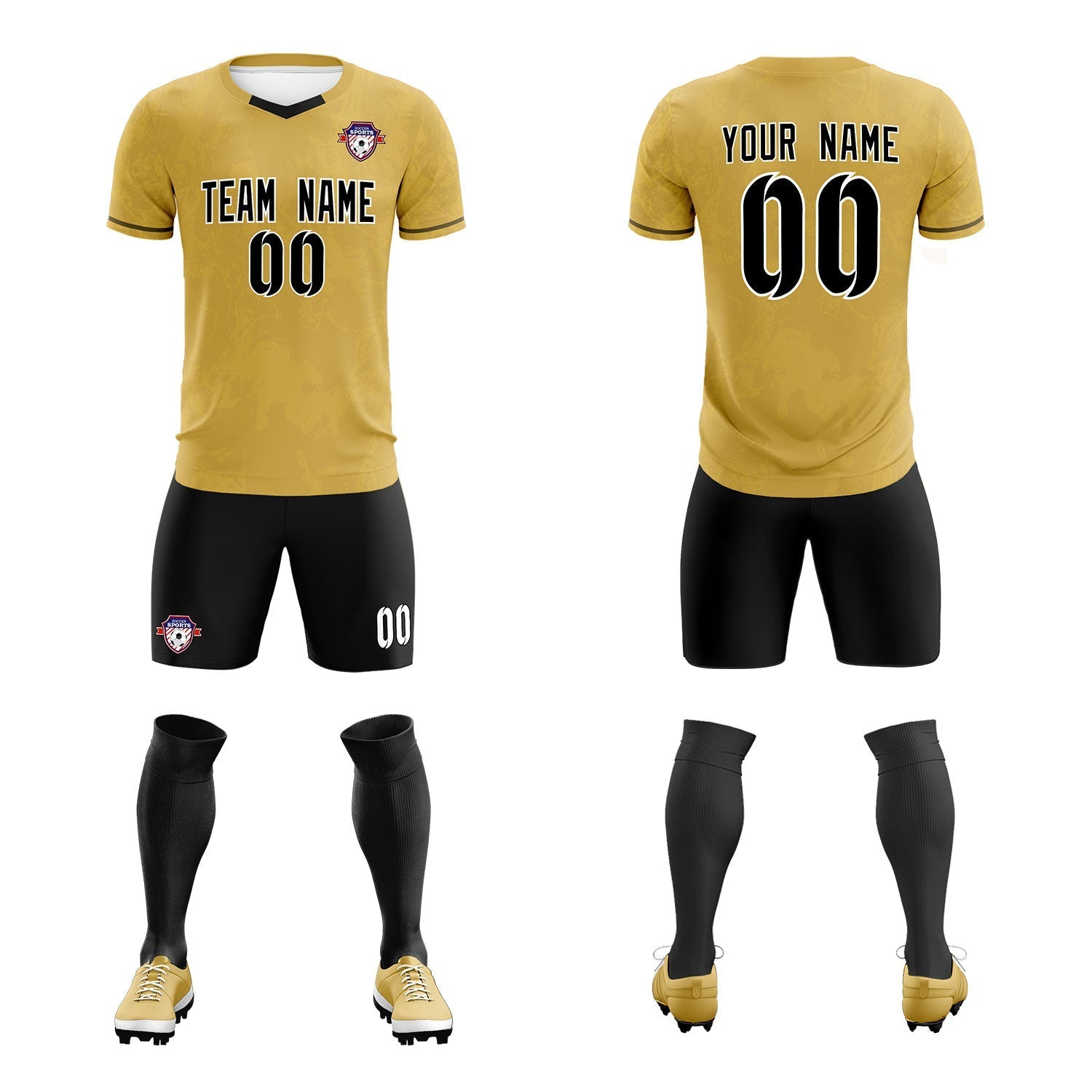 Custom Old Gold Classic Graffiti Pattern Sportswear Soccer Tops/Sets Jersey